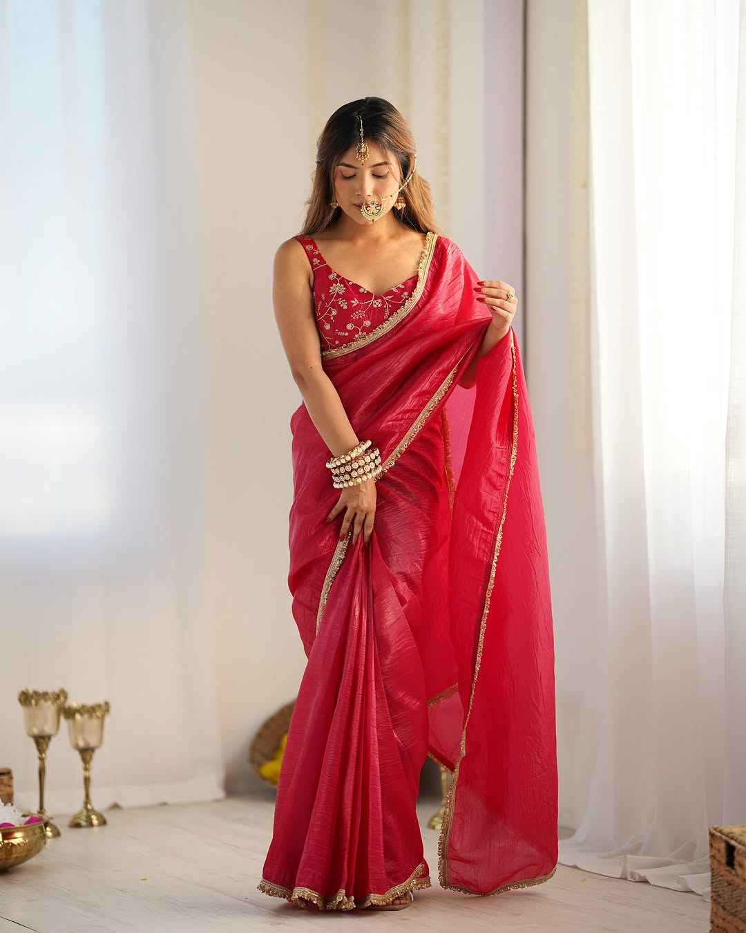 Teal Blue Designer Saree With Elegant Silver Border Work