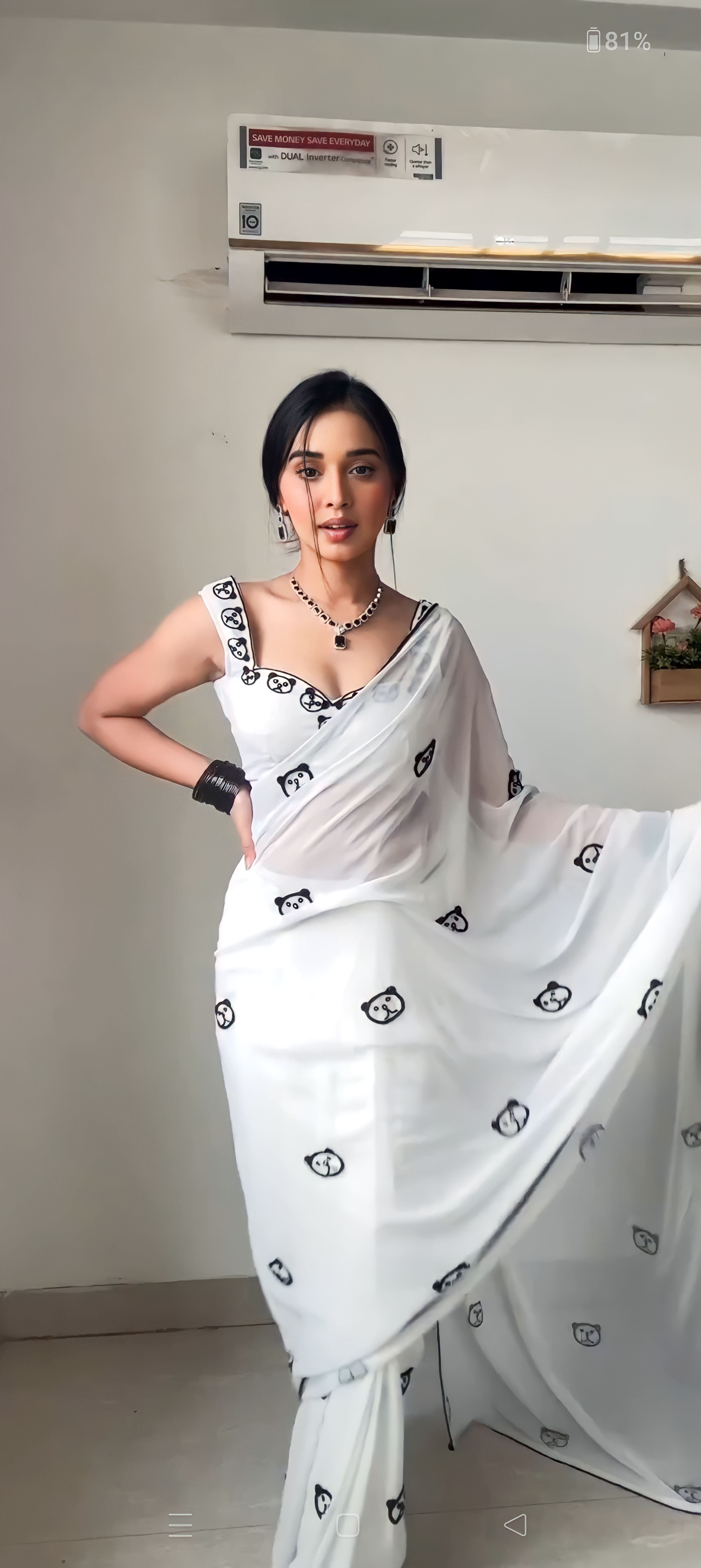 Ready To Wear Georgette White Minimal Artistic Print Saree