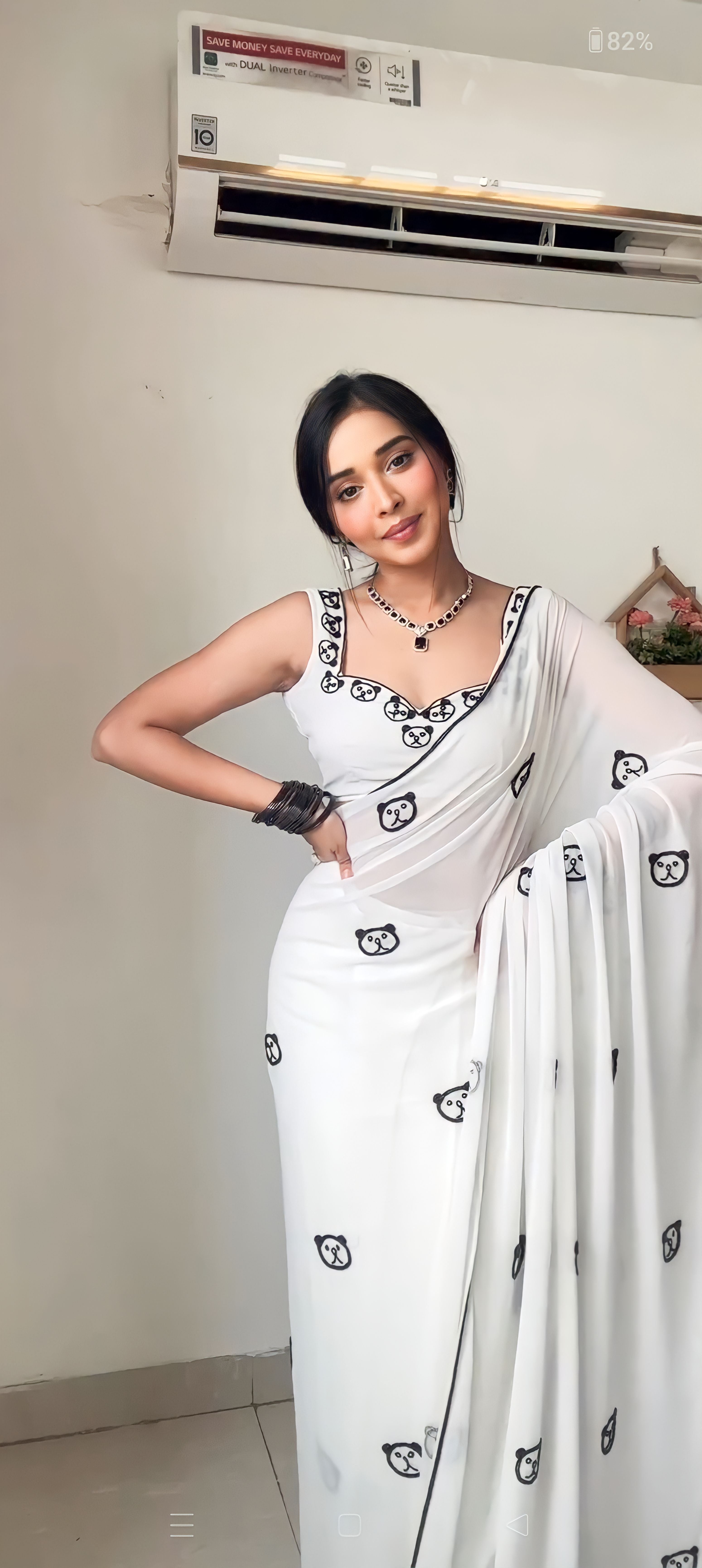 Ready To Wear Georgette White Minimal Artistic Print Saree