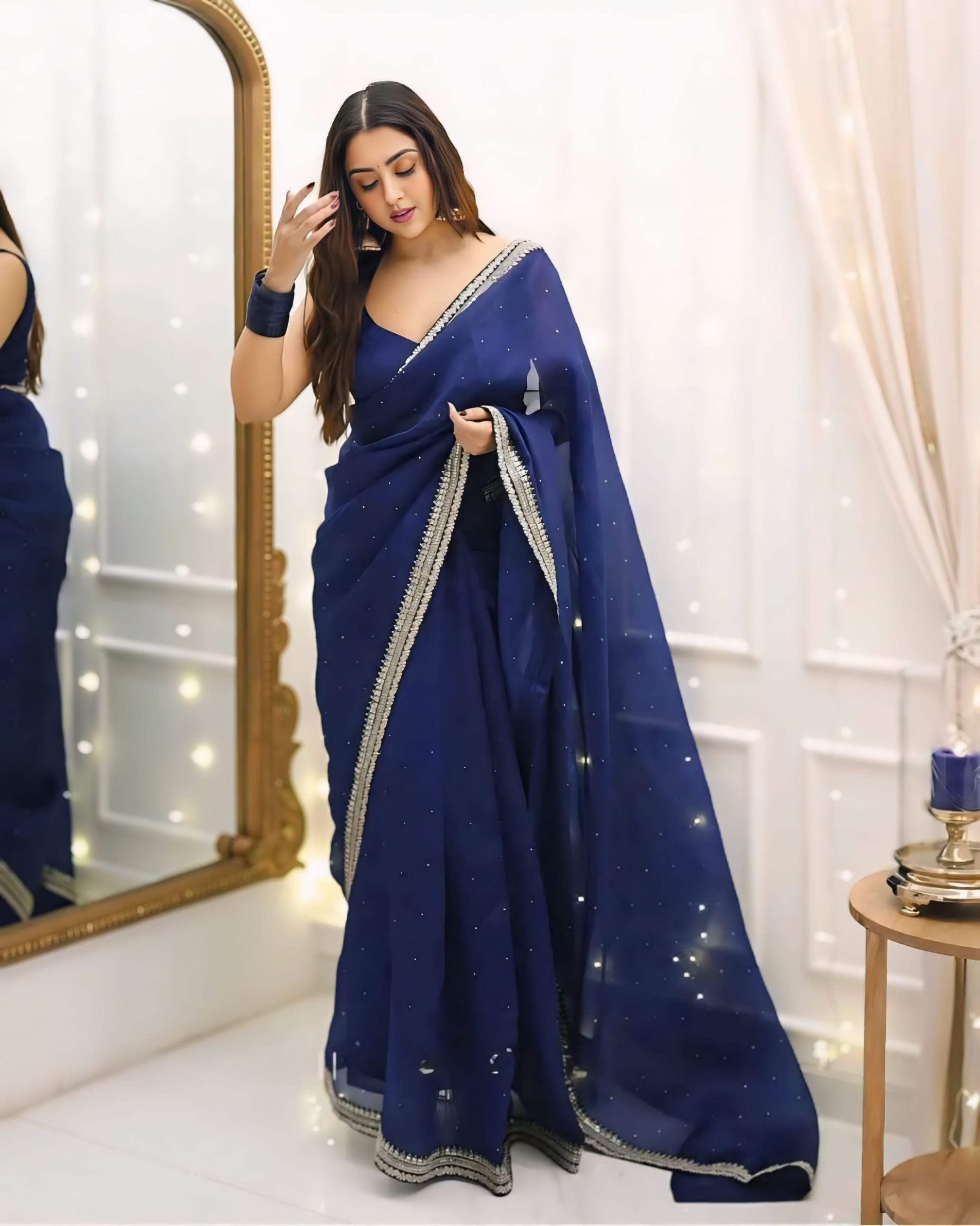 Royal Purple, Black, Blue, Maroon Designer Saree With Elegant Silver Border Work