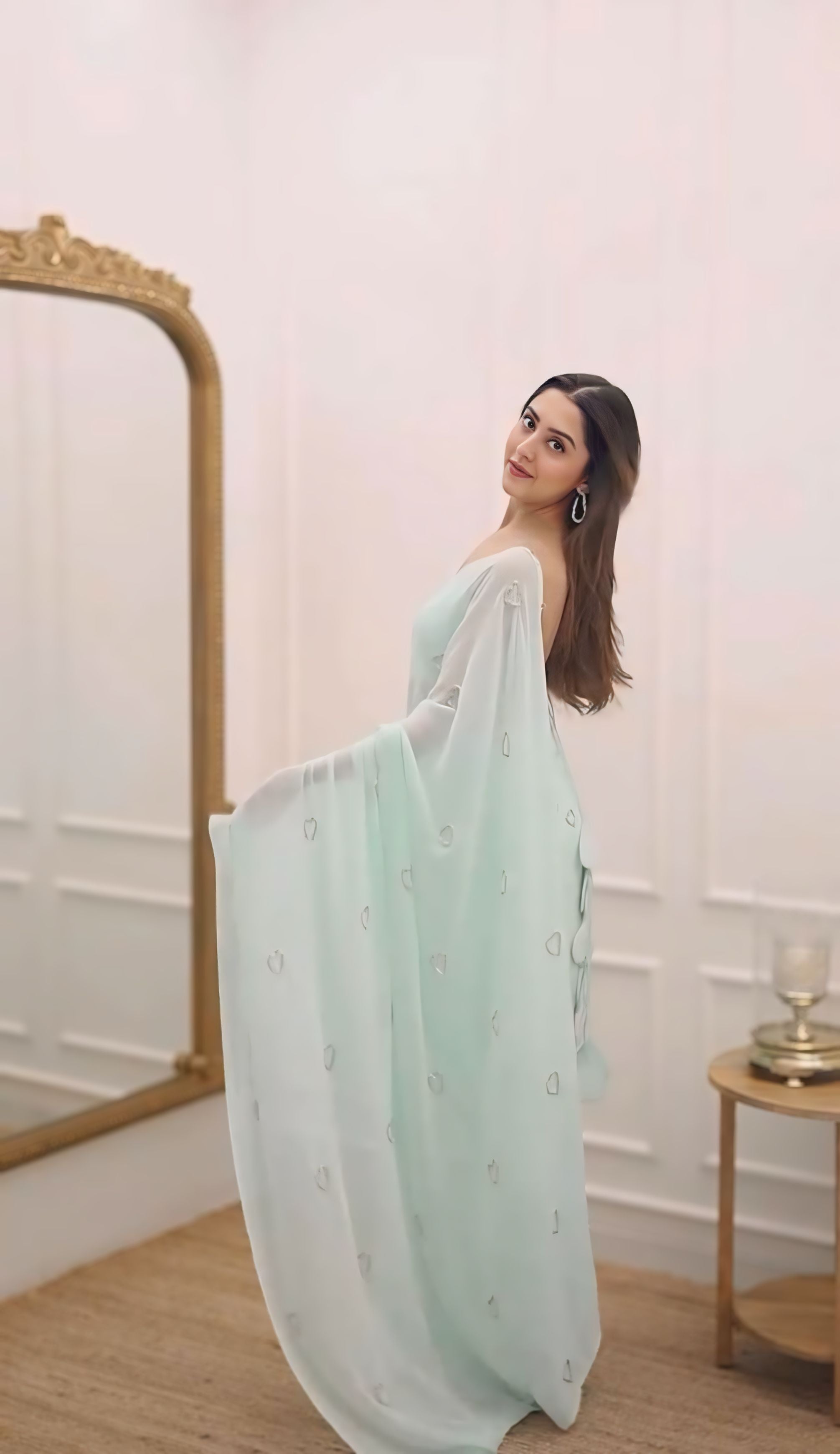 Mint Green Designer Saree With Elegant Lightweight Drape