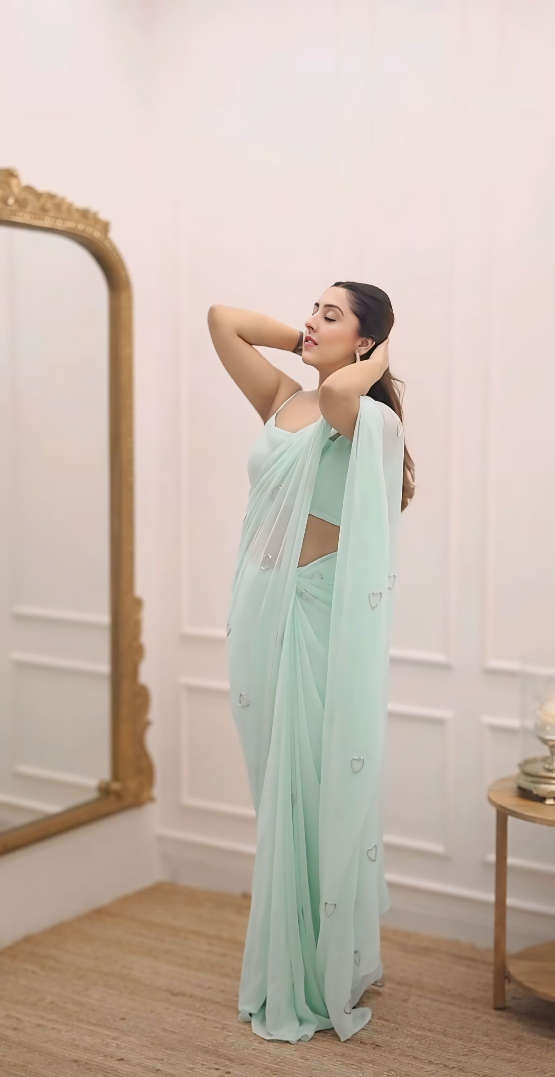 Mint Green Designer Saree With Elegant Lightweight Drape