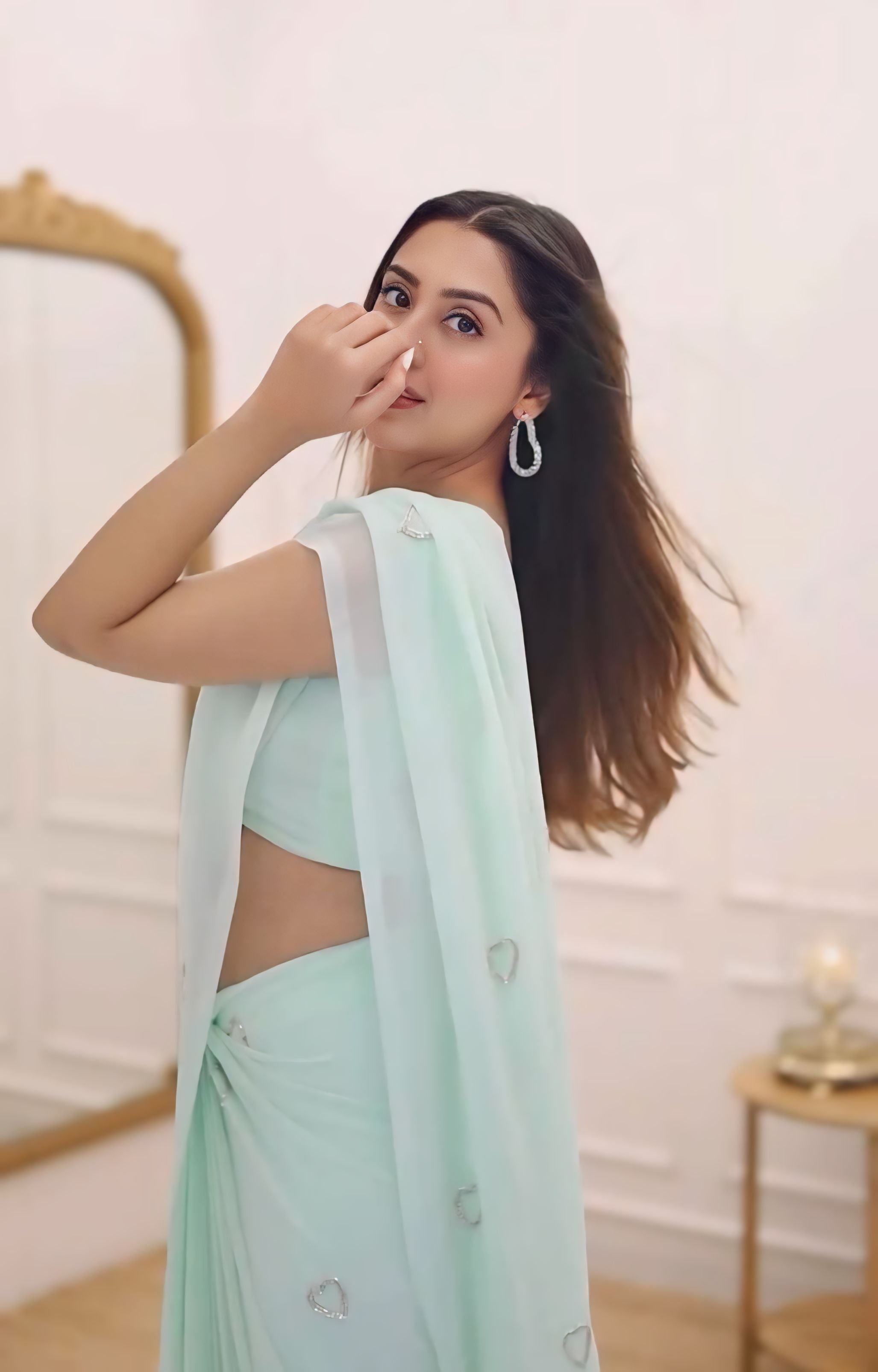 Mint Green Designer Saree With Elegant Lightweight Drape