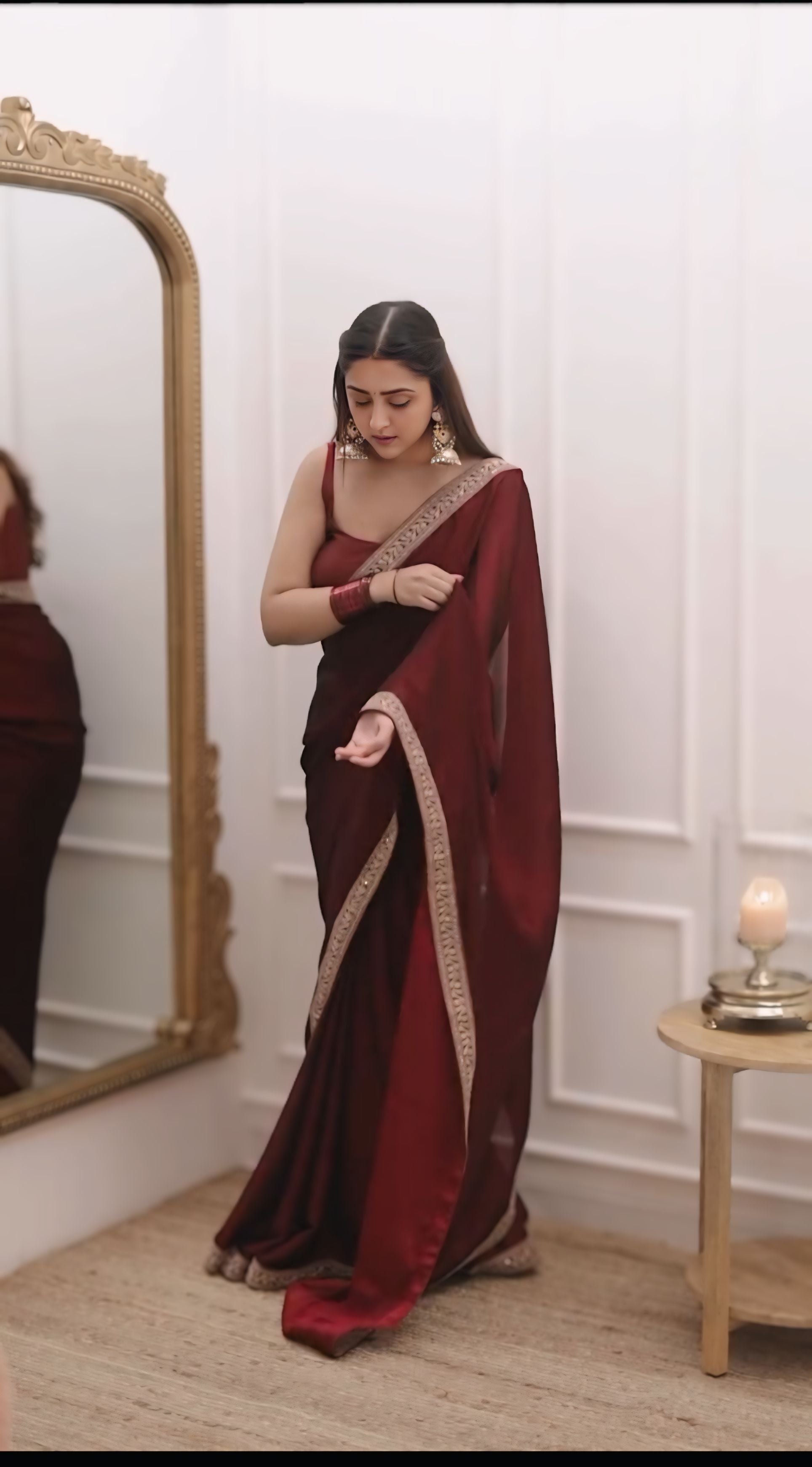 Wine Brown Designer Saree With Elegant Border Detailing