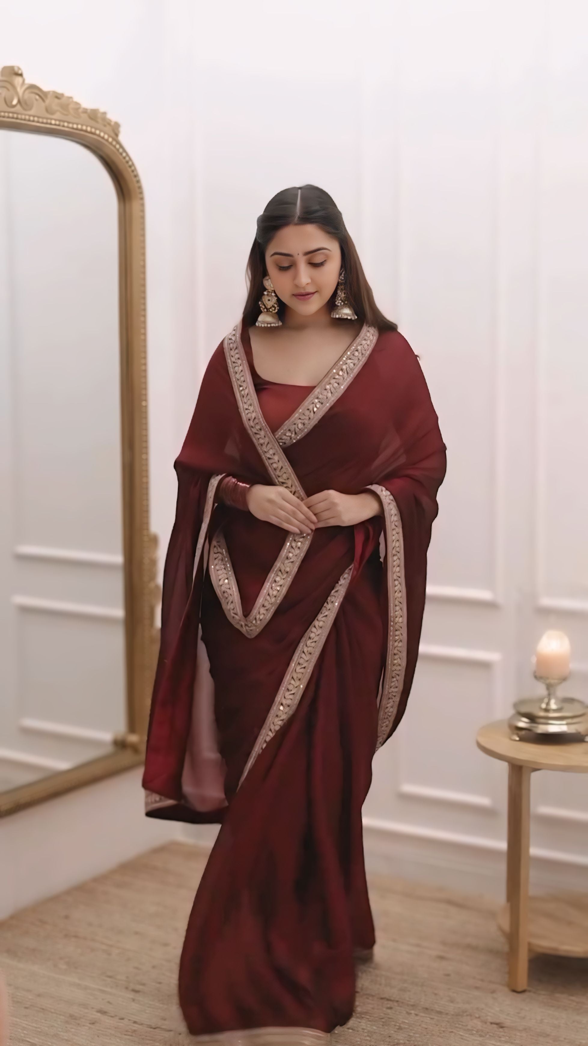 Wine Brown Designer Saree With Elegant Border Detailing