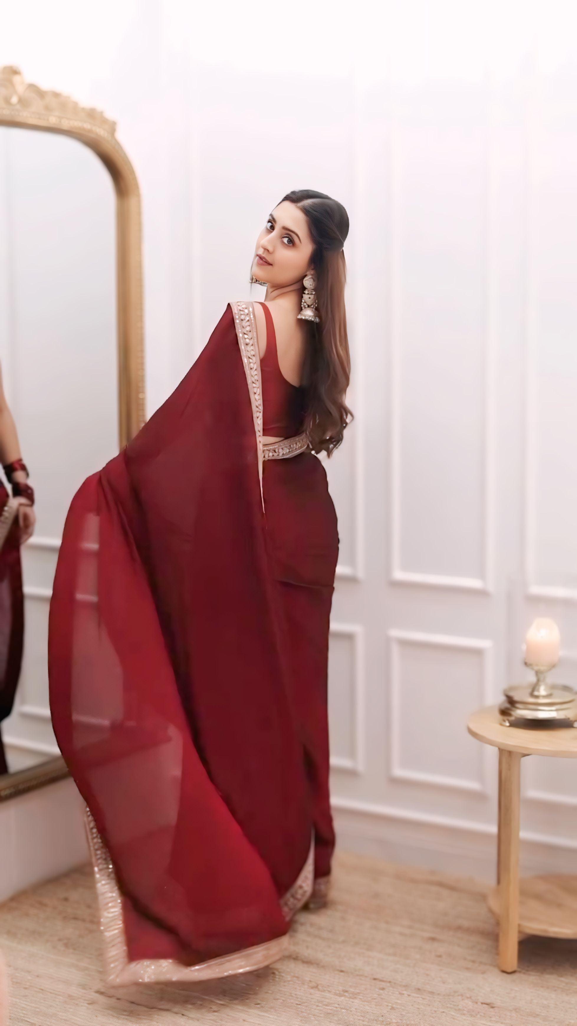 Wine Brown Designer Saree With Elegant Border Detailing