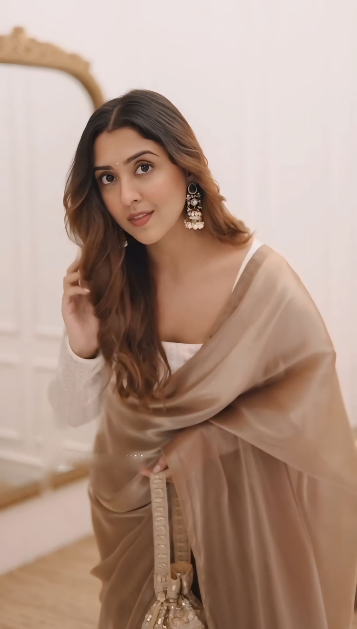Nude Beige Satin Saree