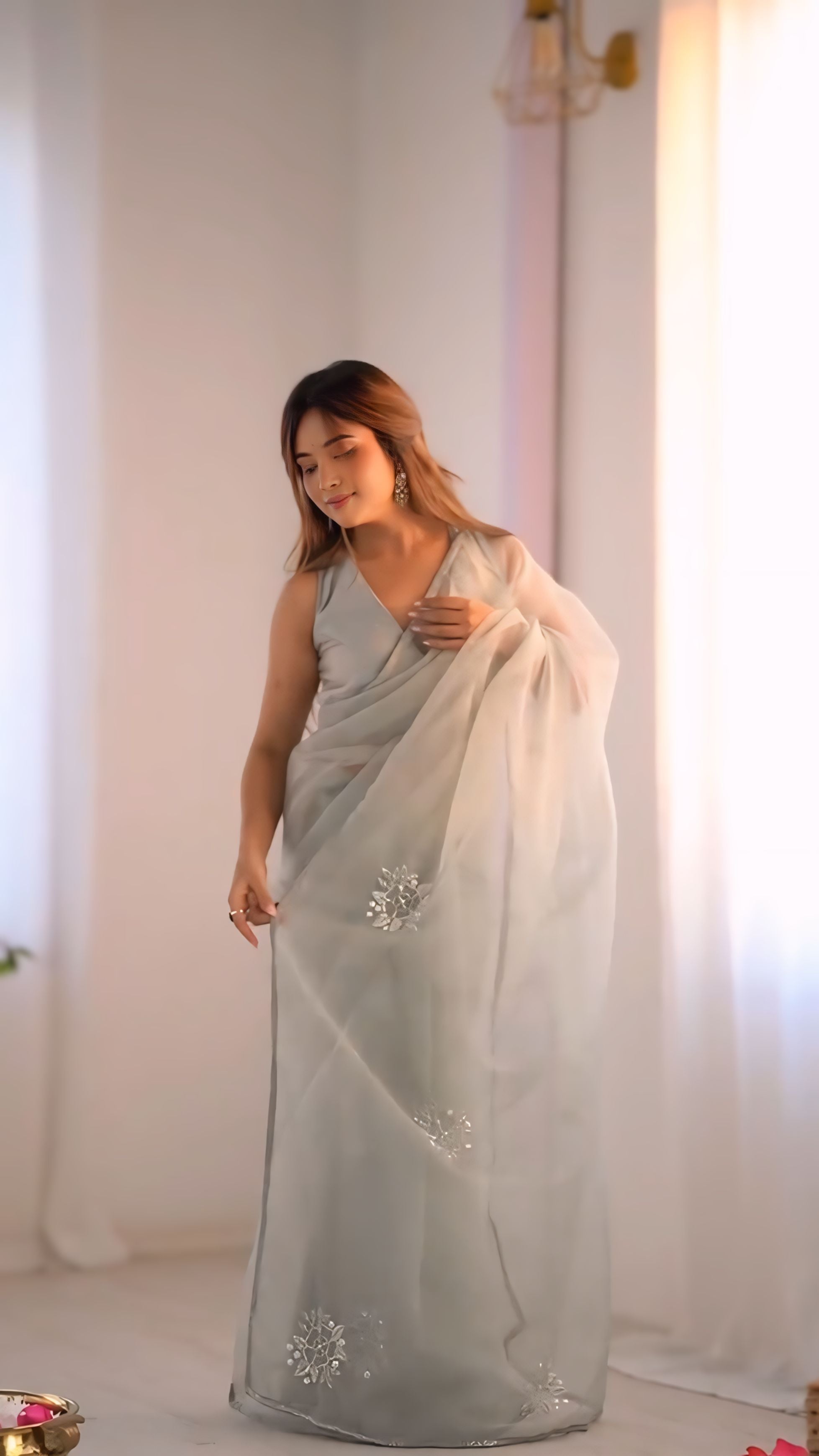 Silver Grey Elegant Saree With Minimal Modern Styling