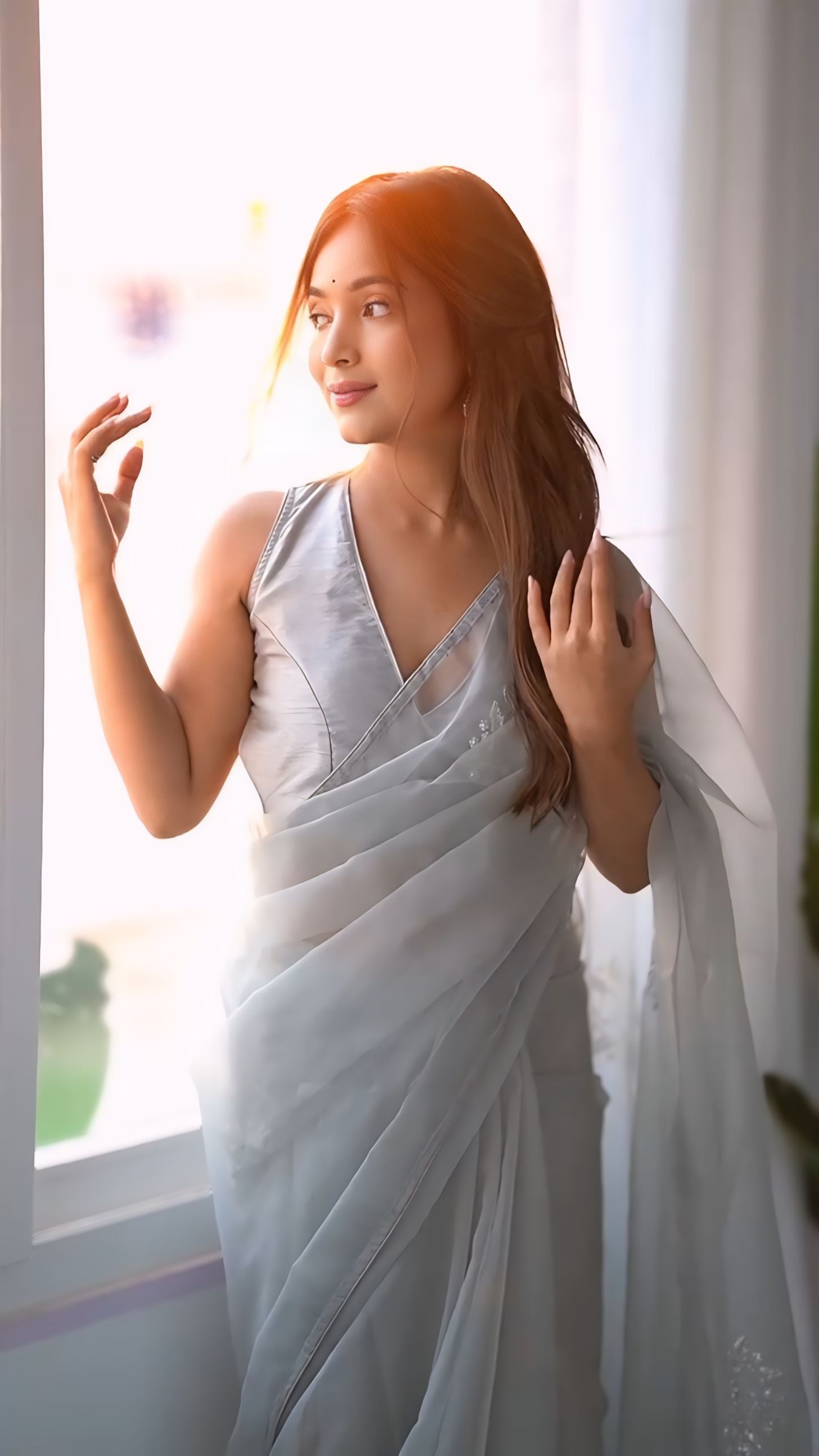 Silver Grey Elegant Saree With Minimal Modern Styling