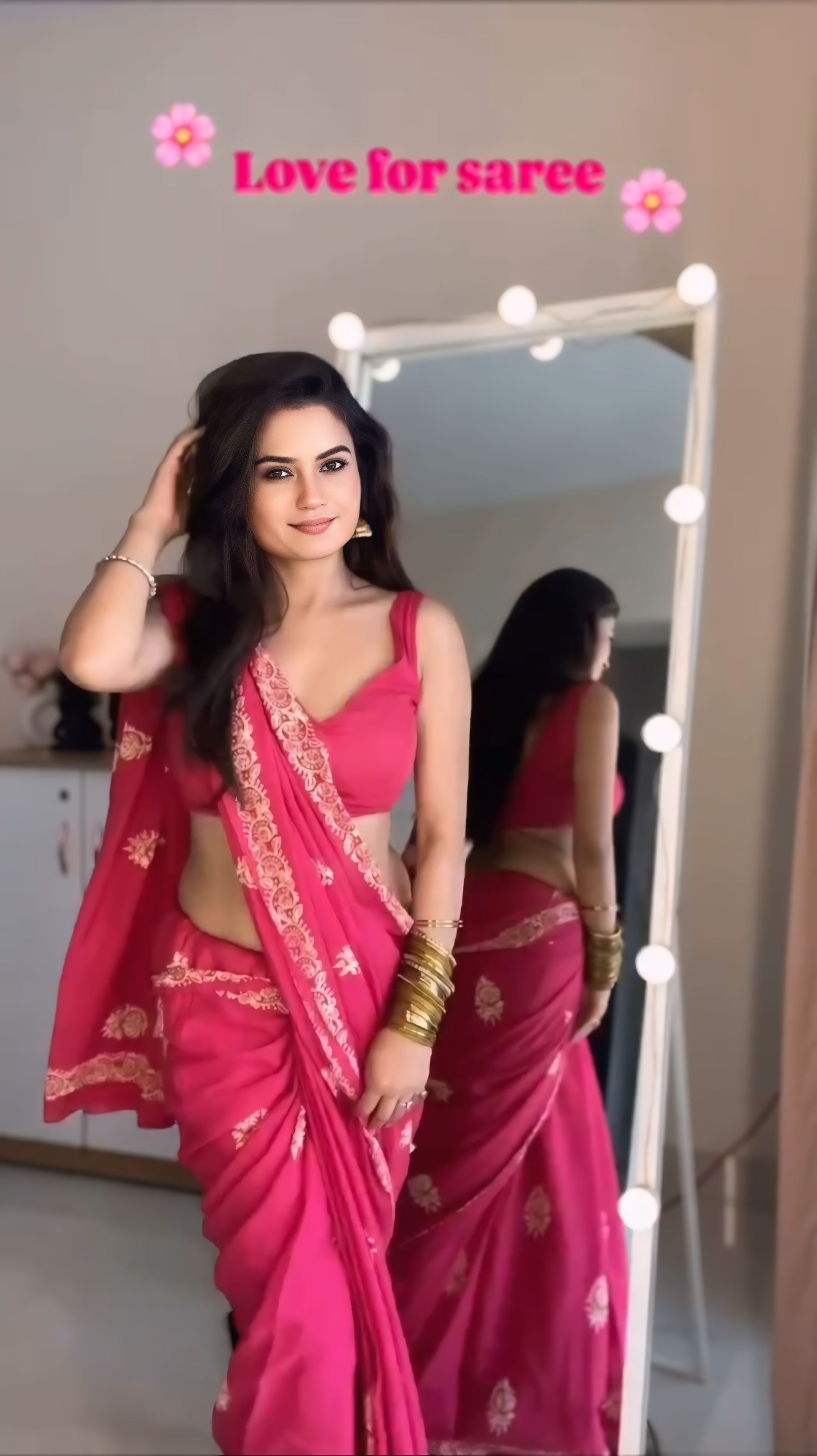 Hot Pink Designer Saree With Elegant Golden Border Work