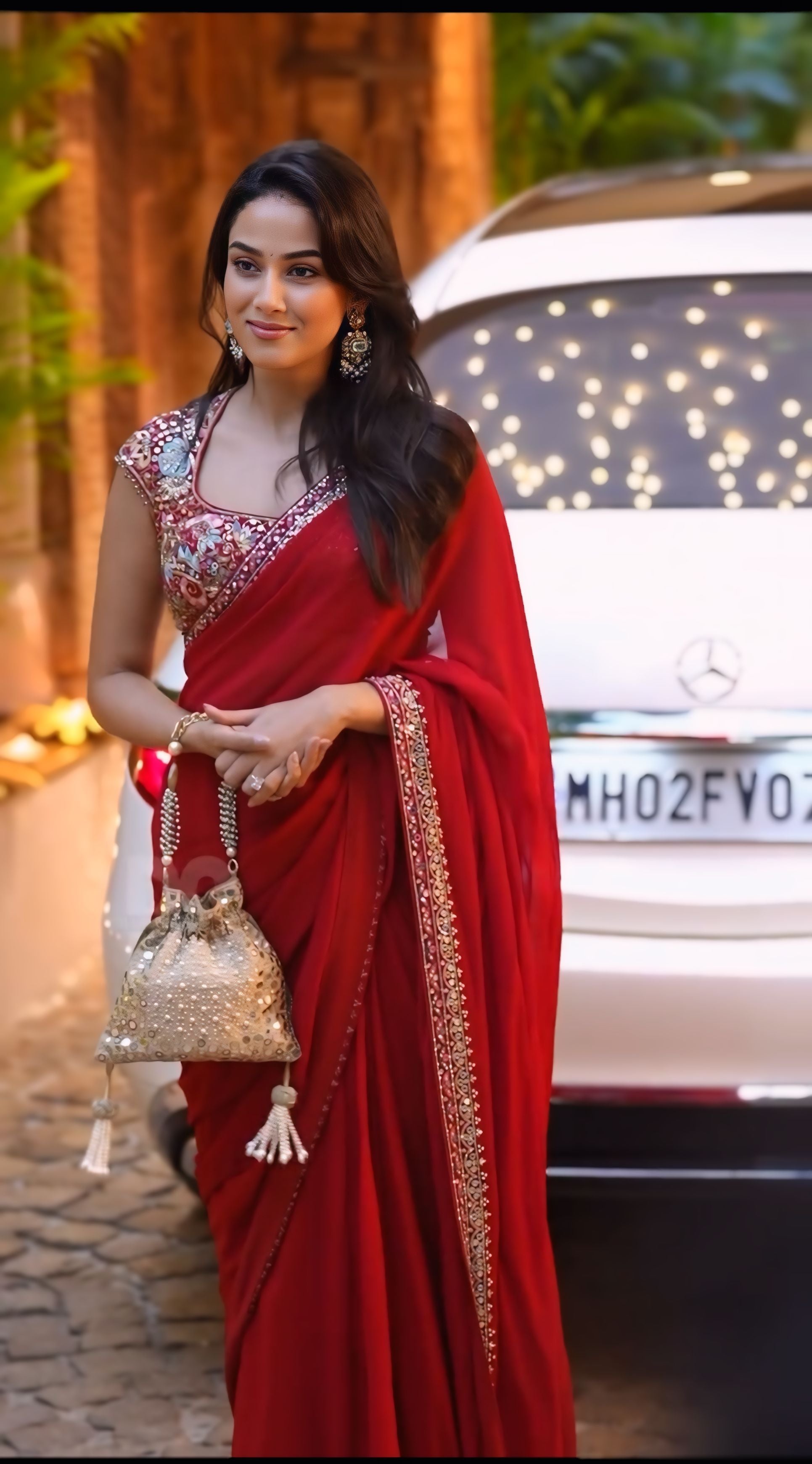 Deep Red Bollywood Style Saree