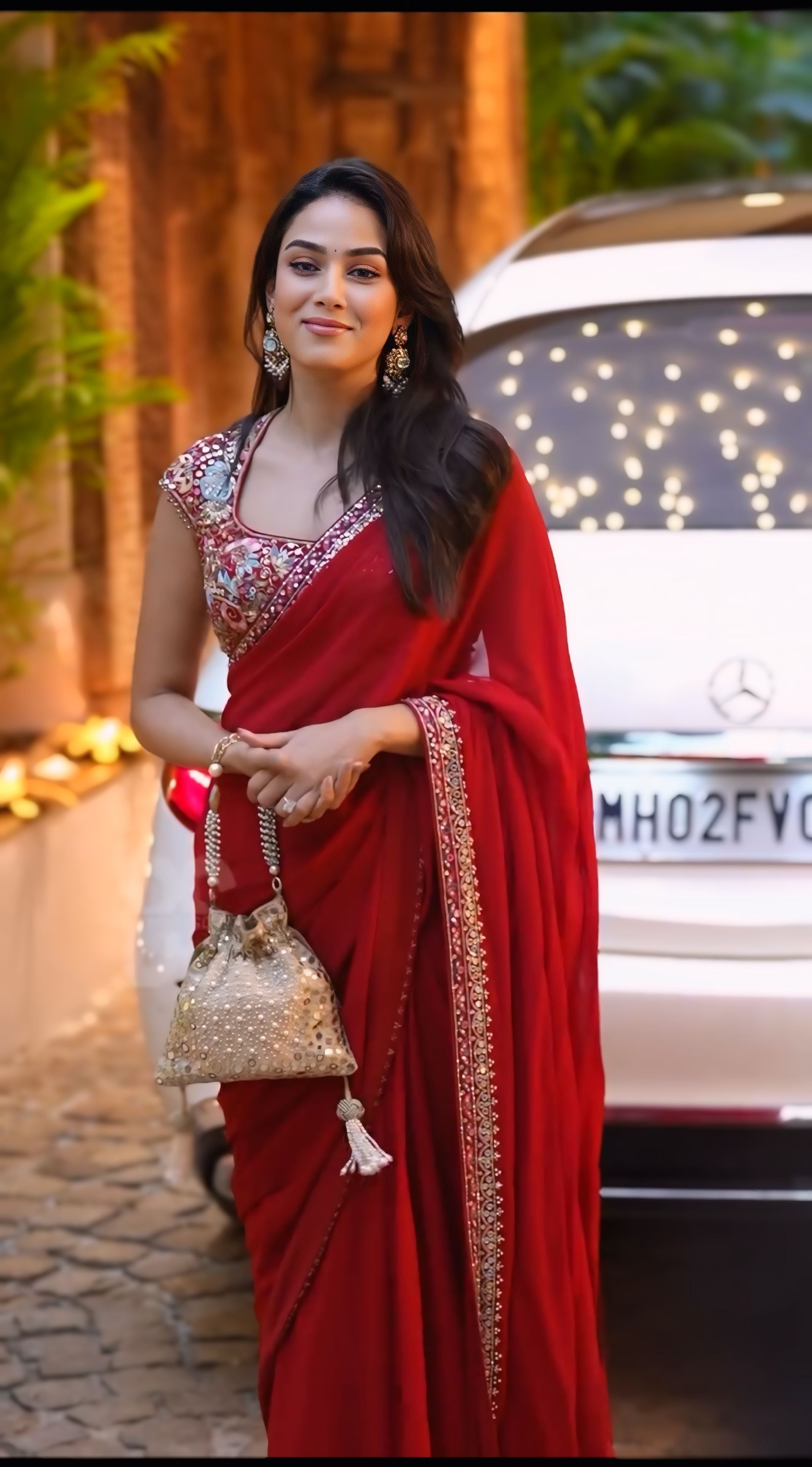 Deep Red Bollywood Style Saree