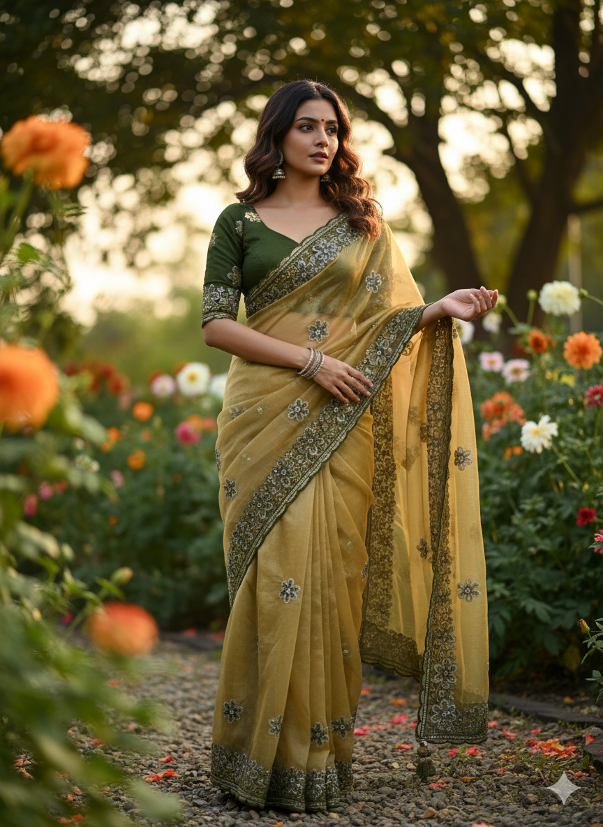 Aqua Blue, Olive Green, Dusty Rose, Pink  Traditional Saree