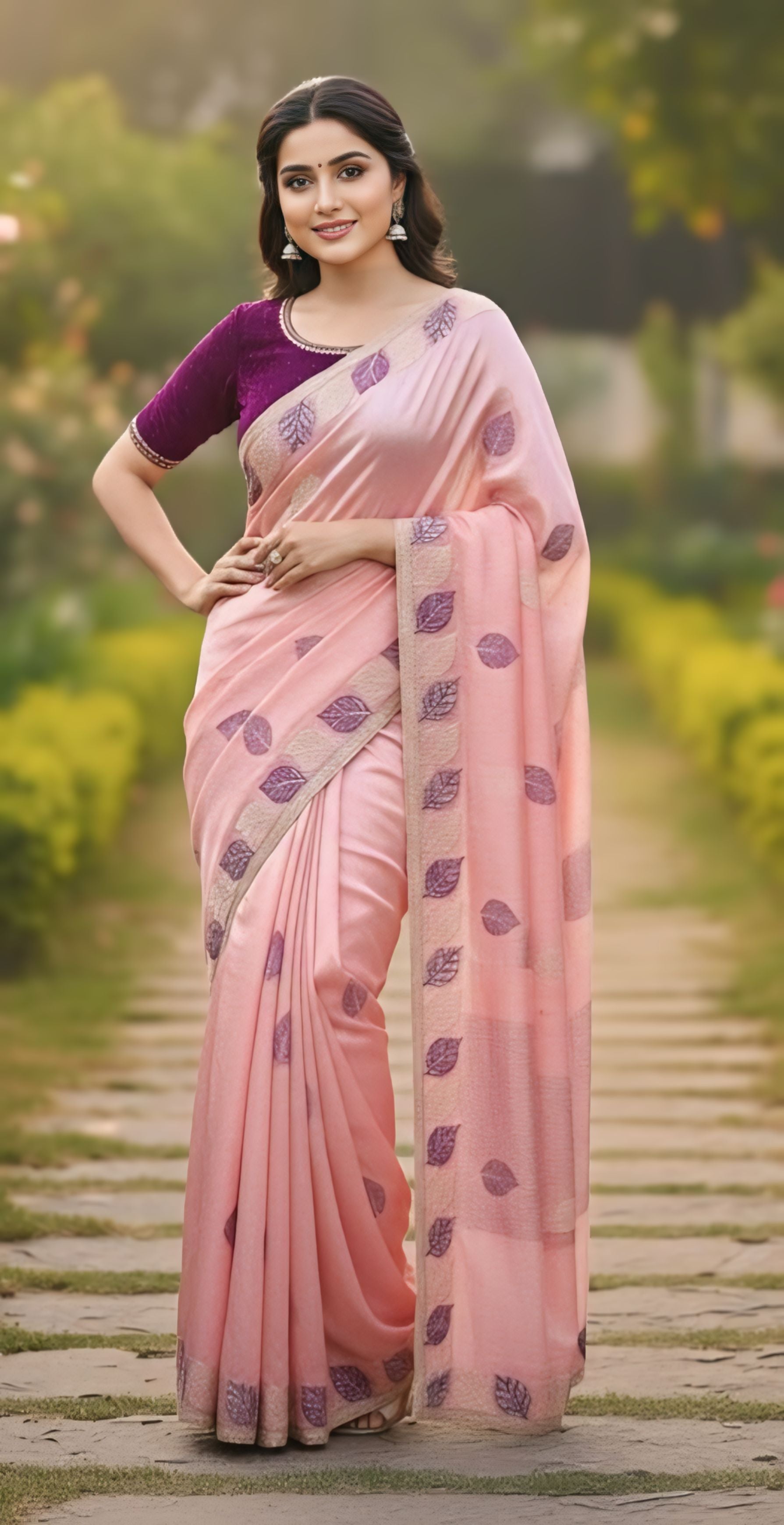 Baby Pink, White, Gold, Sky Blue, Pink Printed Organza Saree With Elegant Floral Motifs