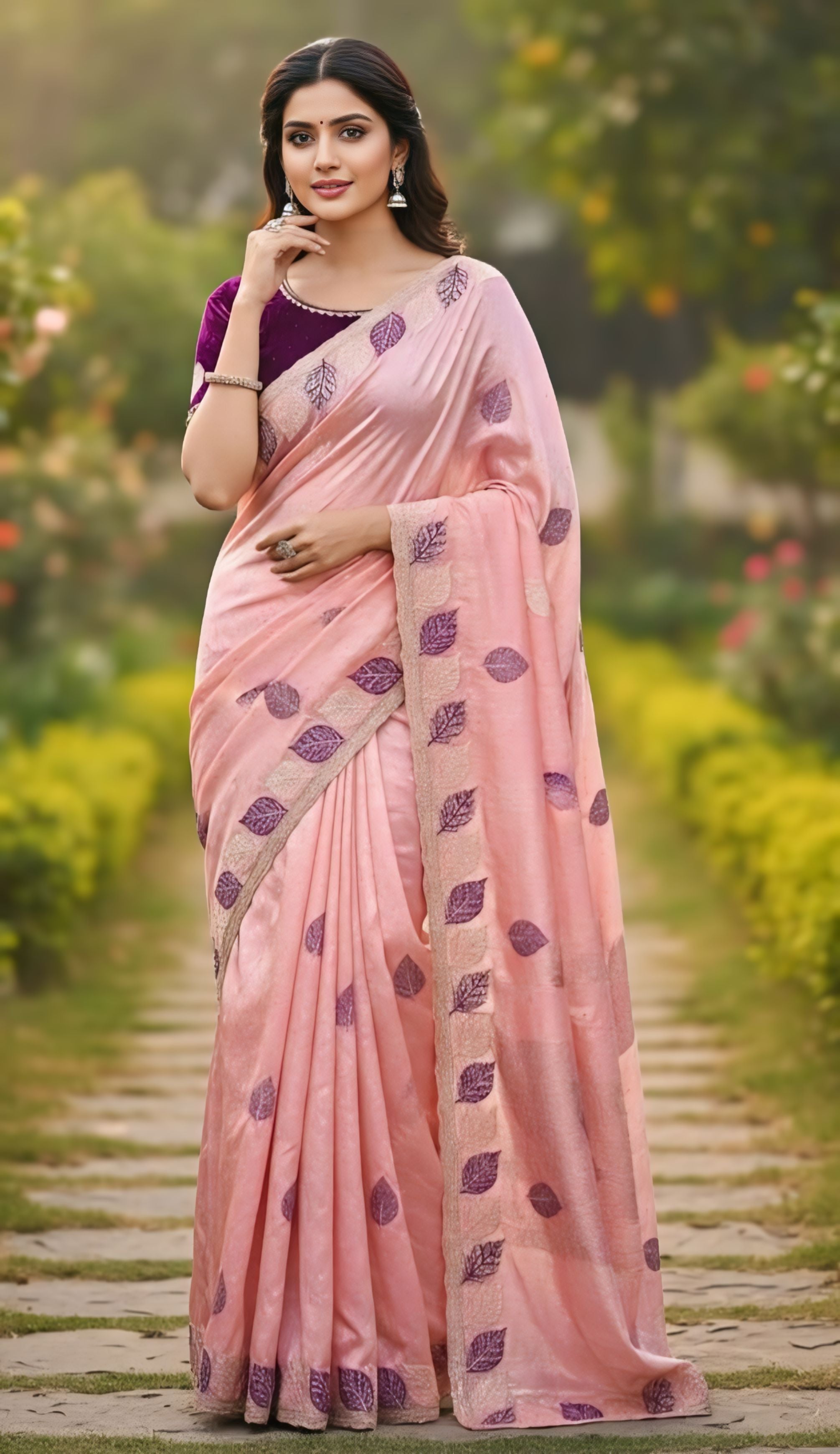 Baby Pink, White, Gold, Sky Blue, Pink Printed Organza Saree With Elegant Floral Motifs