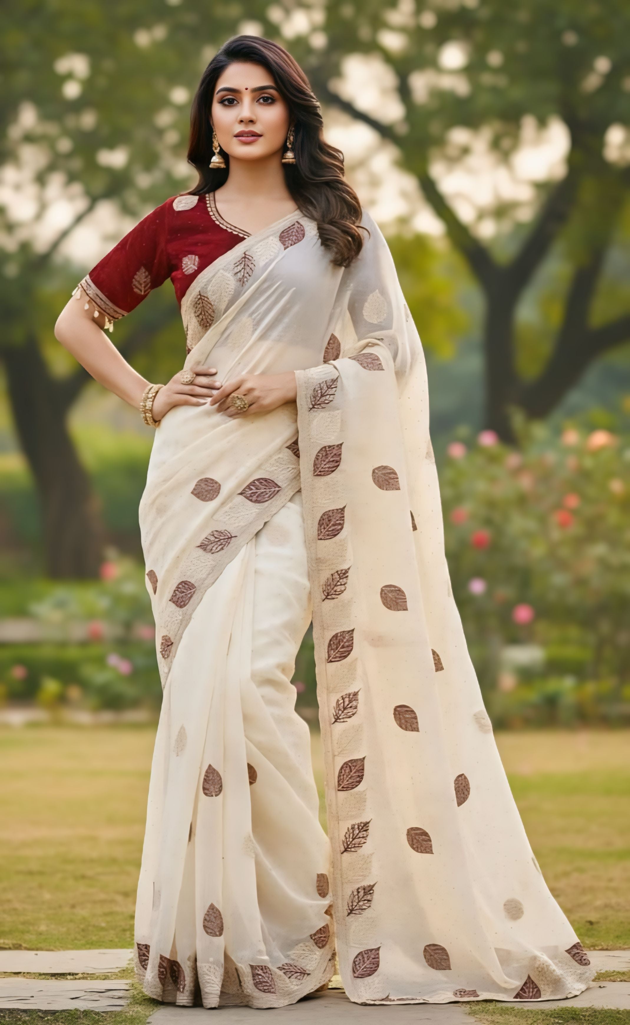 Baby Pink, White, Gold, Sky Blue, Pink Printed Organza Saree With Elegant Floral Motifs