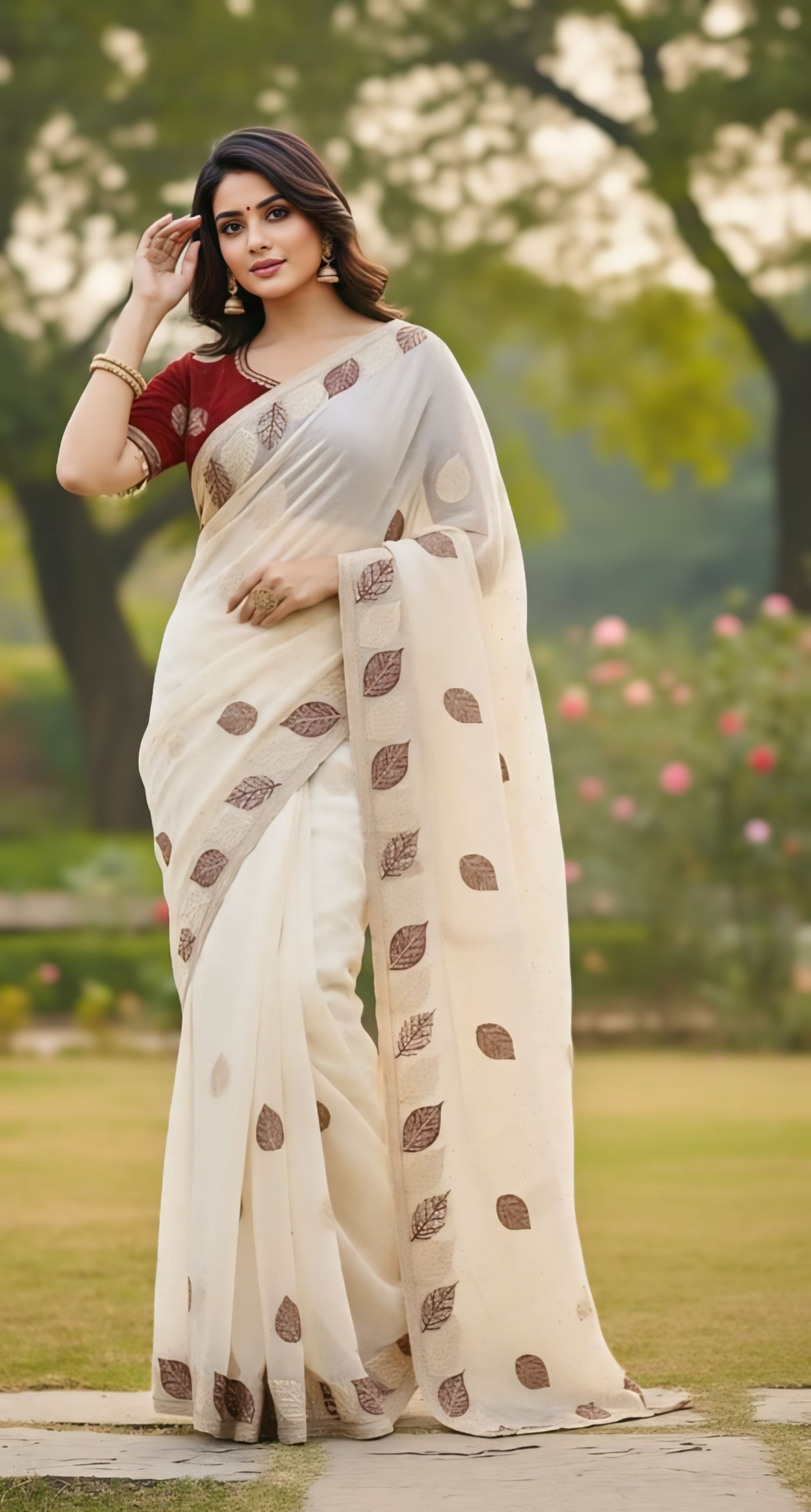 Baby Pink, White, Gold, Sky Blue, Pink Printed Organza Saree With Elegant Floral Motifs