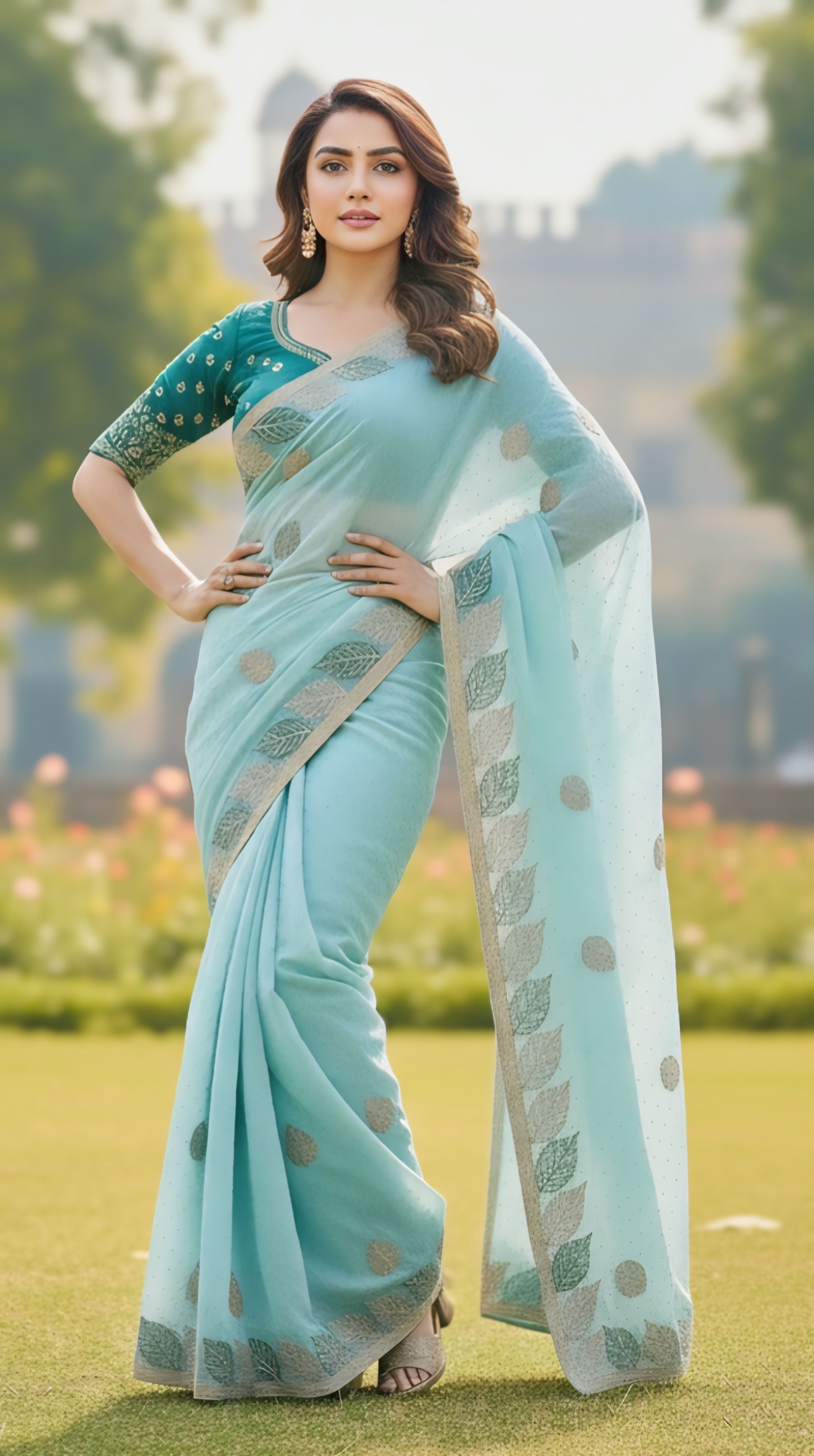 Baby Pink, White, Gold, Sky Blue, Pink Printed Organza Saree With Elegant Floral Motifs