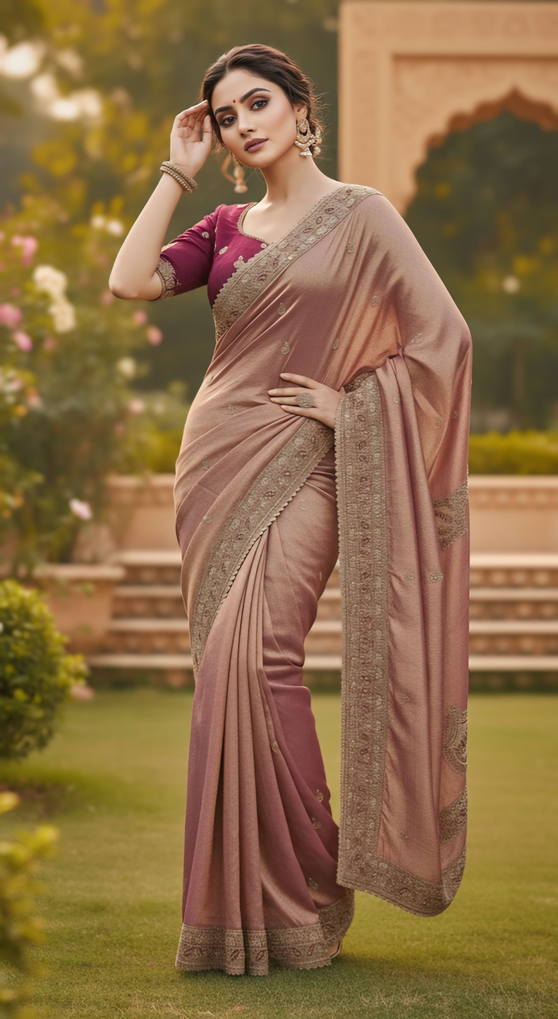 Mustard Gold, Sky Blue, Pink, Green Designer Saree With Heavy Embroidered Border Work
