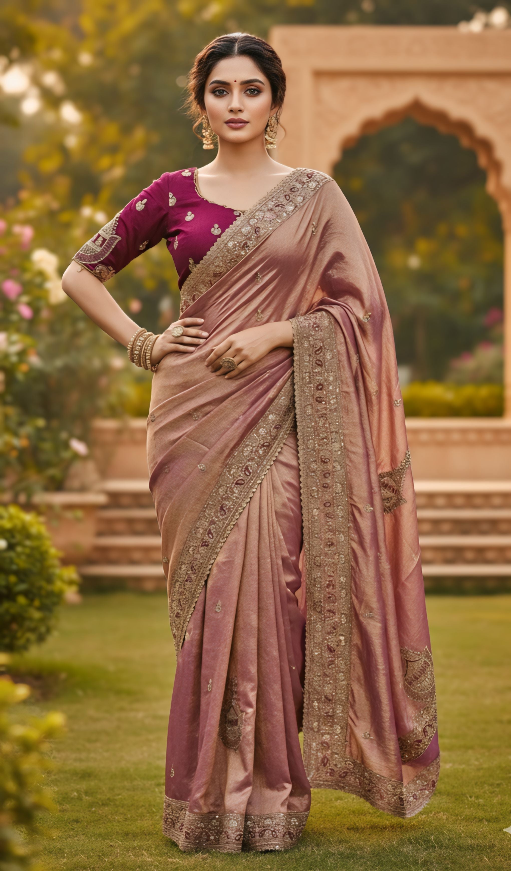 Mustard Gold, Sky Blue, Pink, Green Designer Saree With Heavy Embroidered Border Work