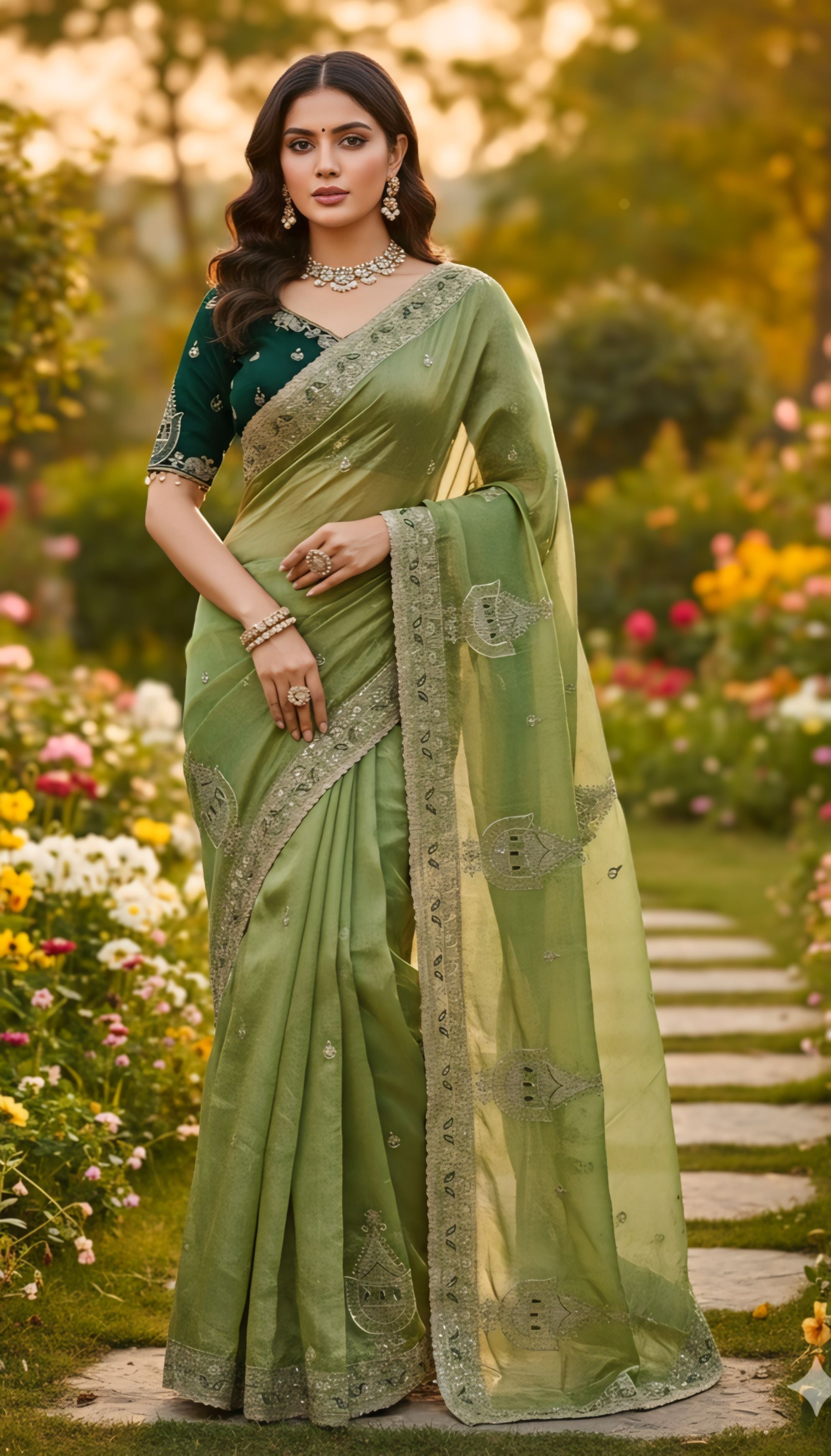 Mustard Gold, Sky Blue, Pink, Green Designer Saree With Heavy Embroidered Border Work