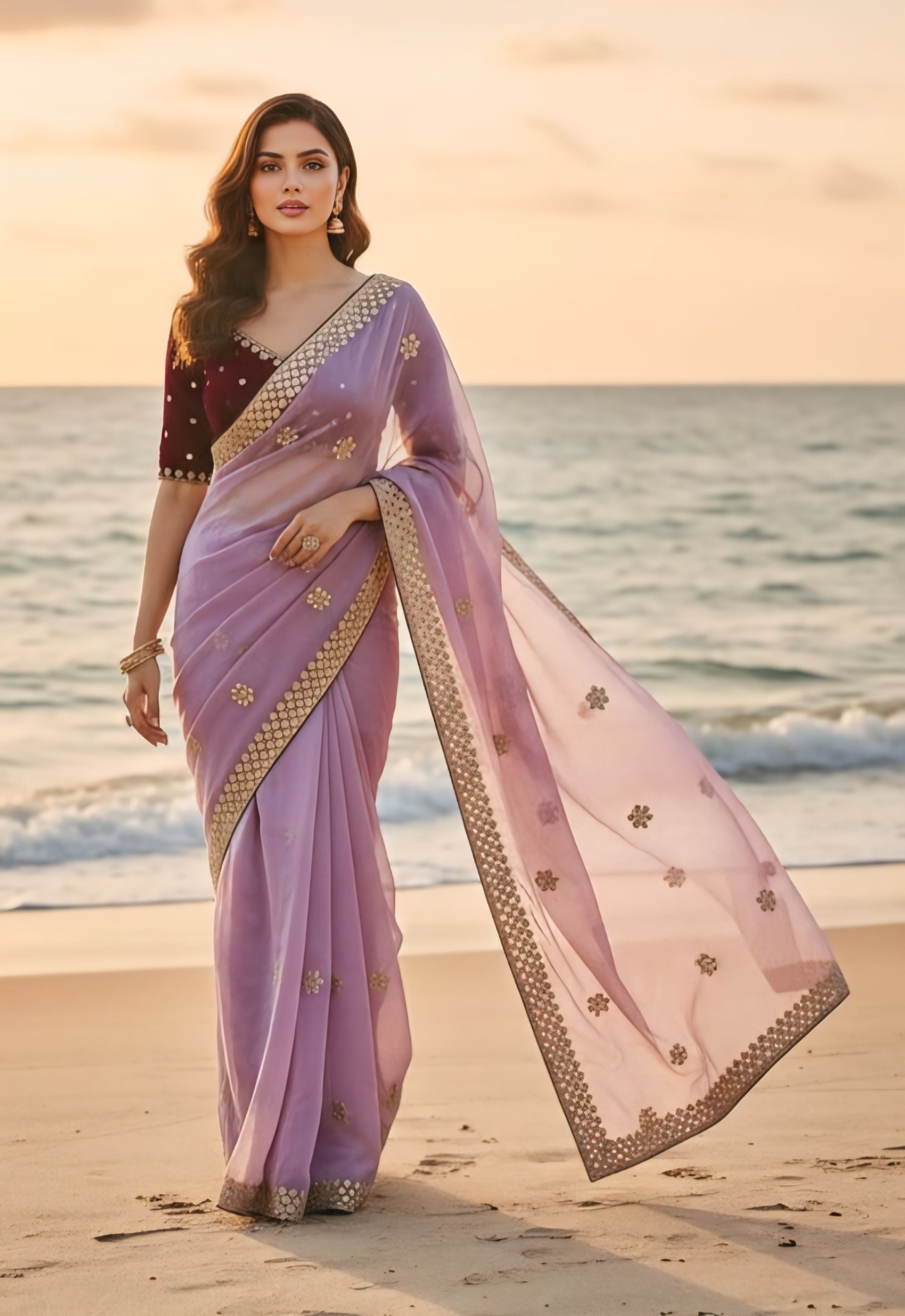 Lavender Designer Saree