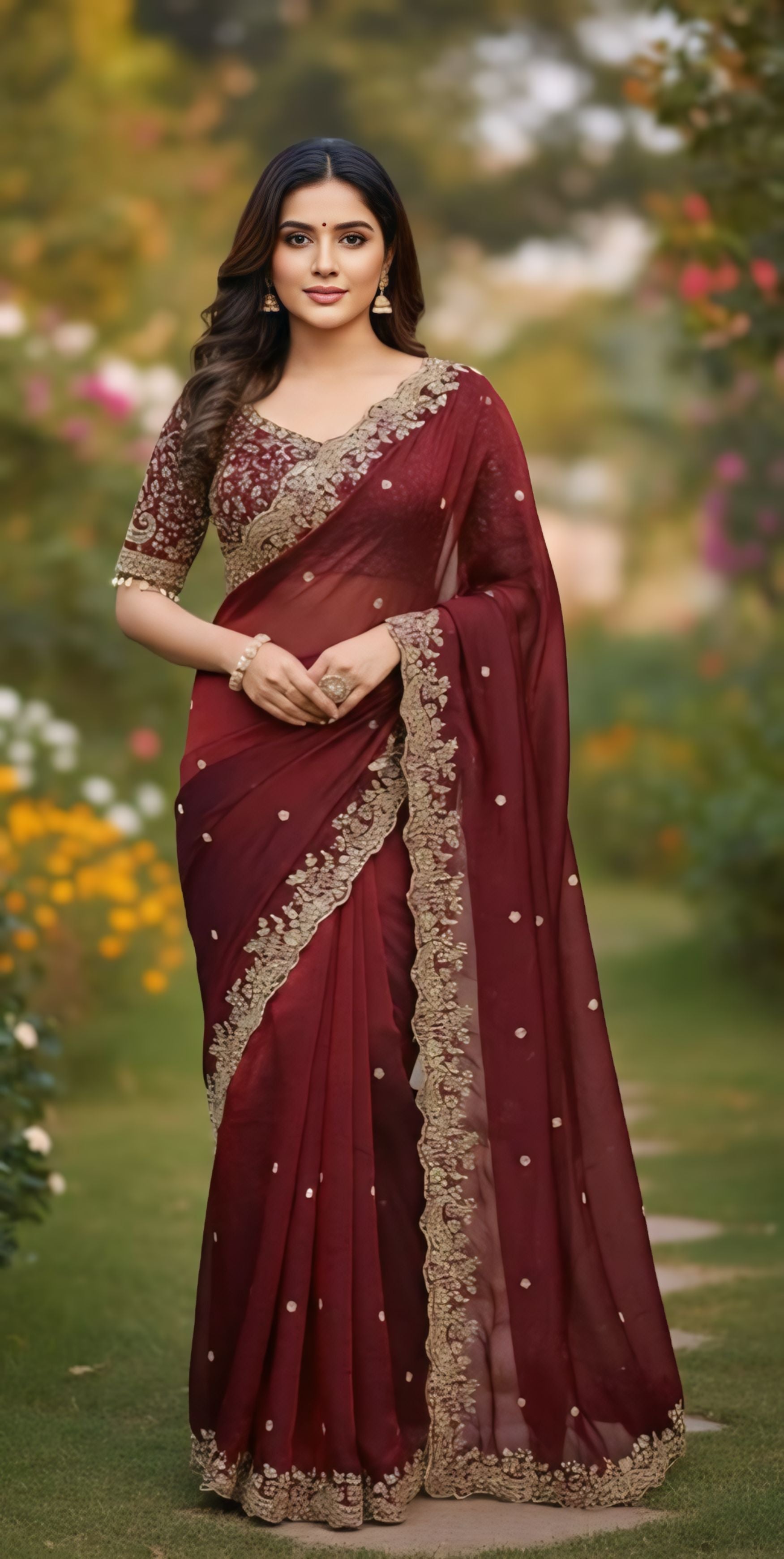 Hot Pink, Maroon, Red, Green, Purple,Blue Party Wear Saree With Heavy Stone Border Design