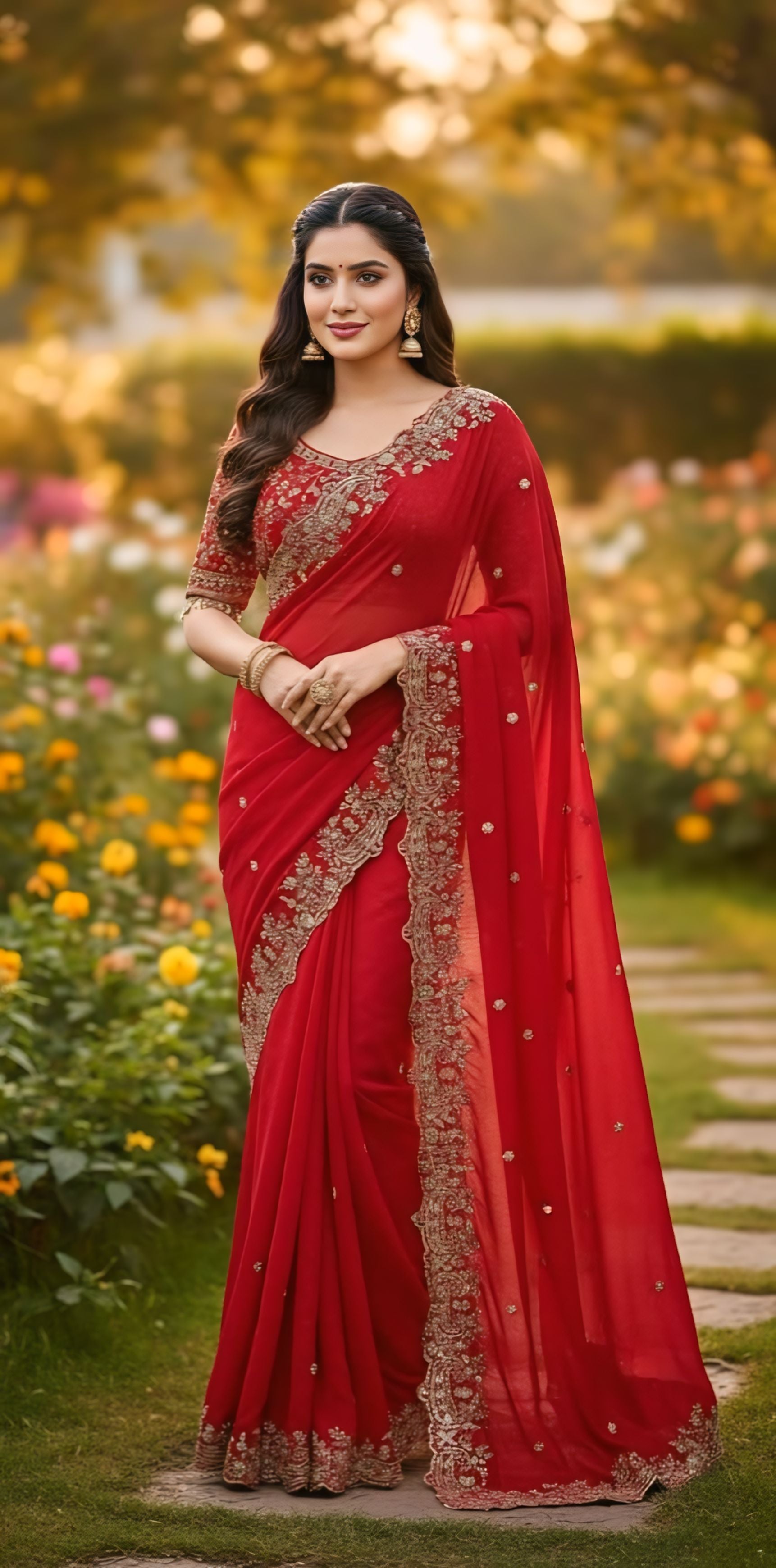 Hot Pink, Maroon, Red, Green, Purple,Blue Party Wear Saree With Heavy Stone Border Design