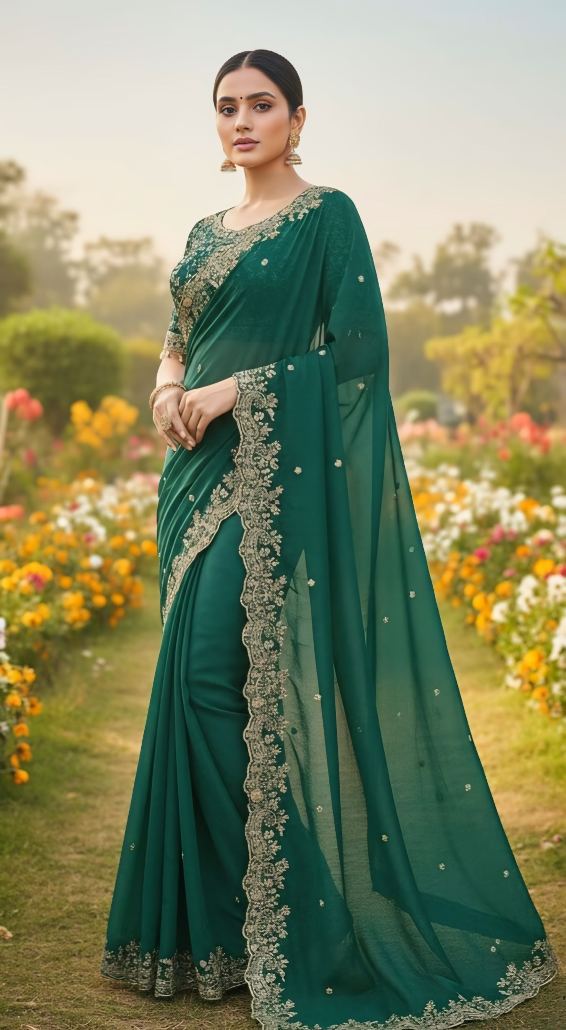 Hot Pink, Maroon, Red, Green, Purple,Blue Party Wear Saree With Heavy Stone Border Design