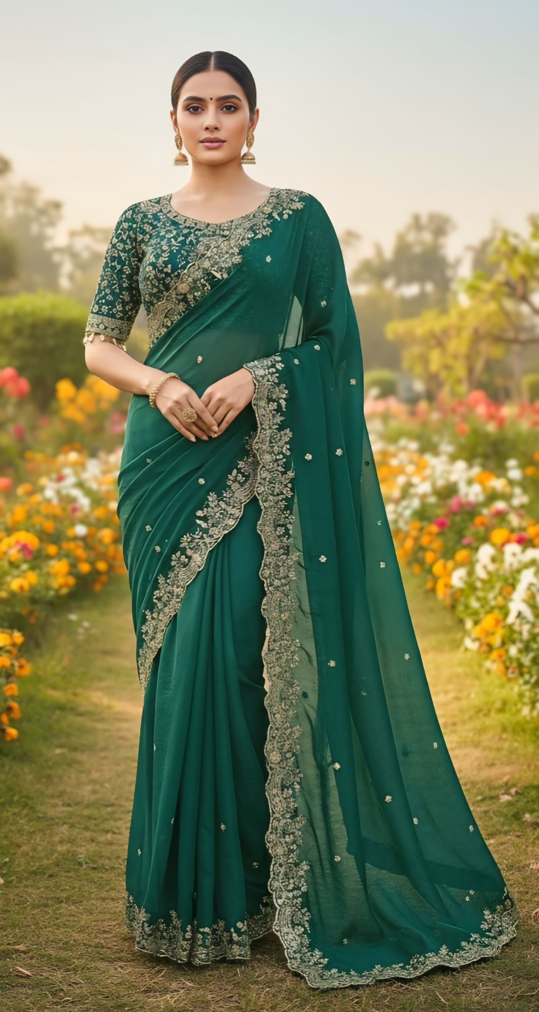 Hot Pink, Maroon, Red, Green, Purple,Blue Party Wear Saree With Heavy Stone Border Design