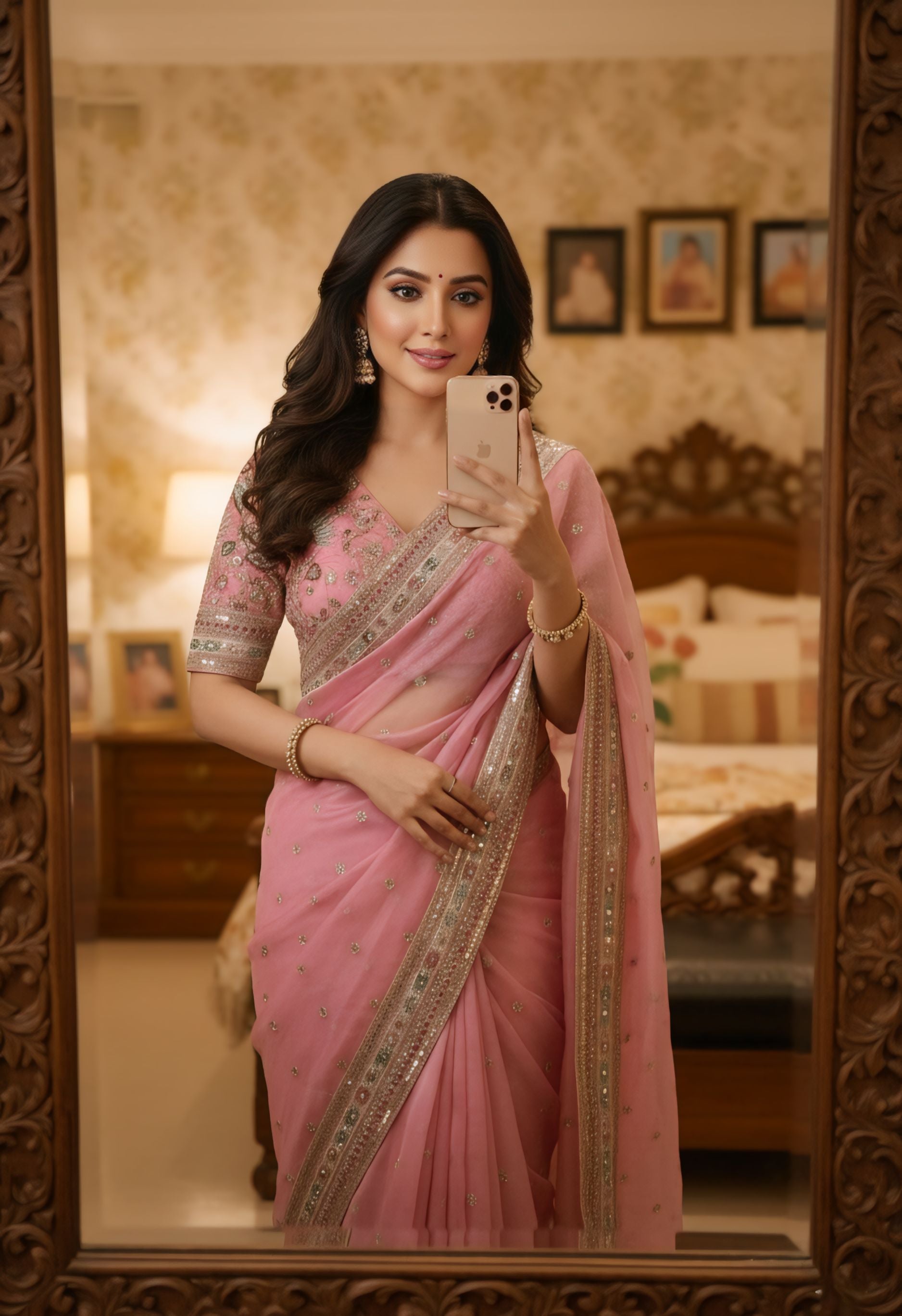 Baby Pink Designer Saree With Elegant Stone Border Work