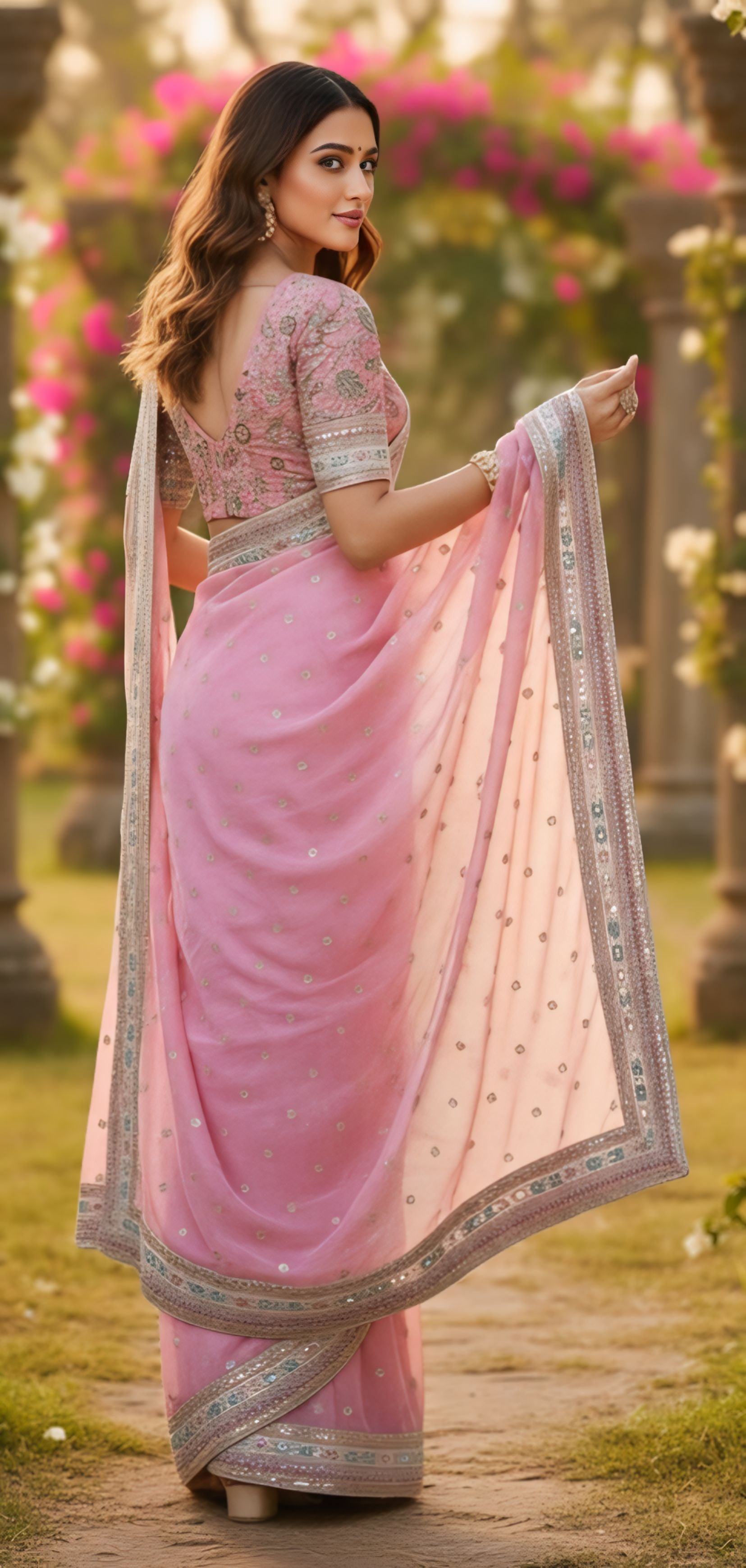 Baby Pink Designer Saree With Elegant Stone Border Work