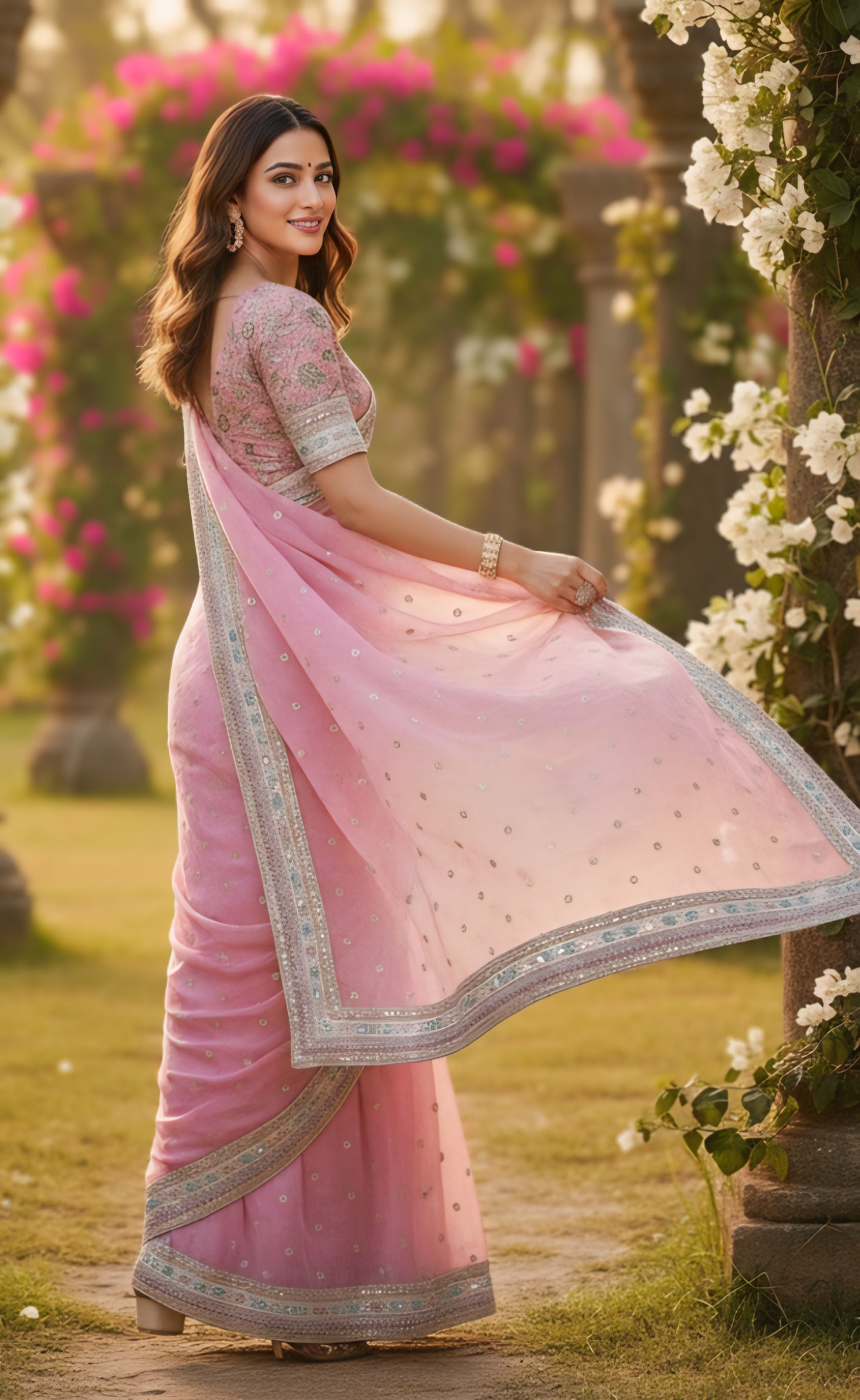 Baby Pink Designer Saree With Elegant Stone Border Work
