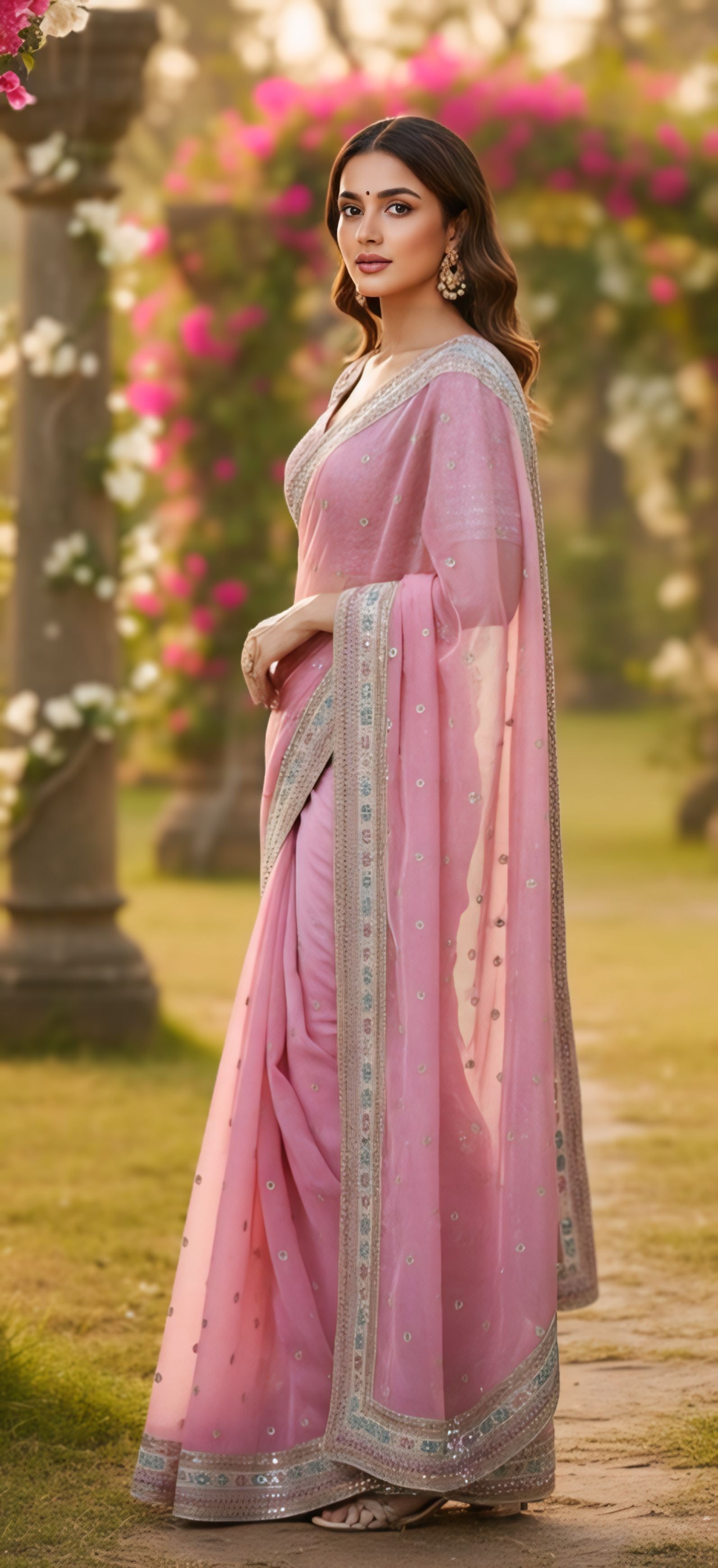 Baby Pink Designer Saree With Elegant Stone Border Work