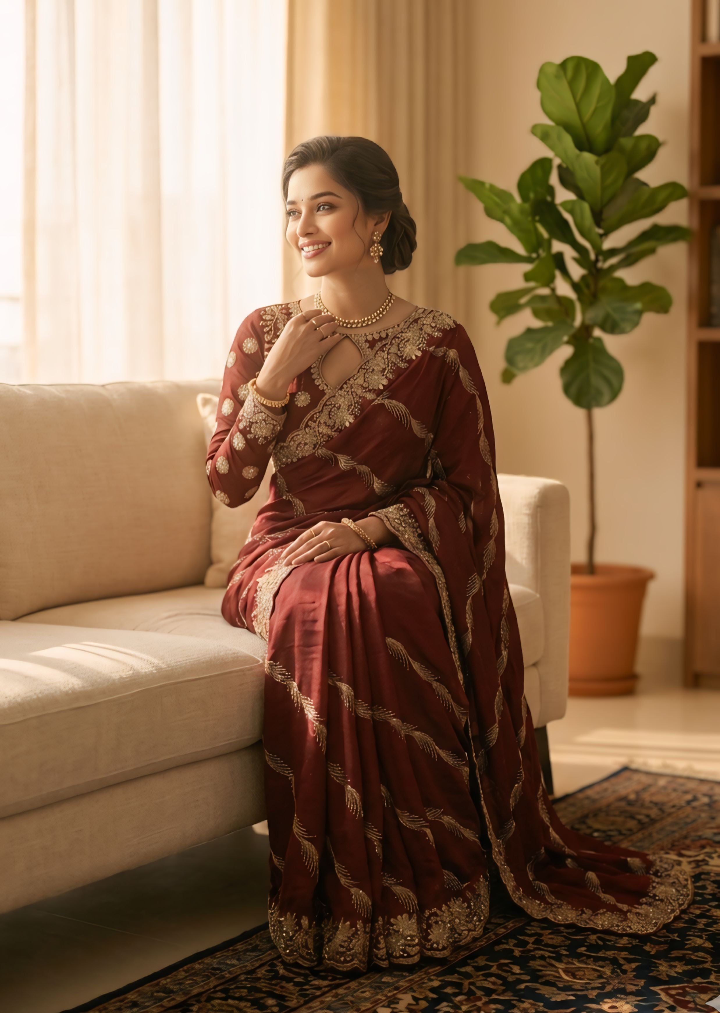 Red, maroon, Royal Blue  Designer Saree With Rich Golden Zari Work