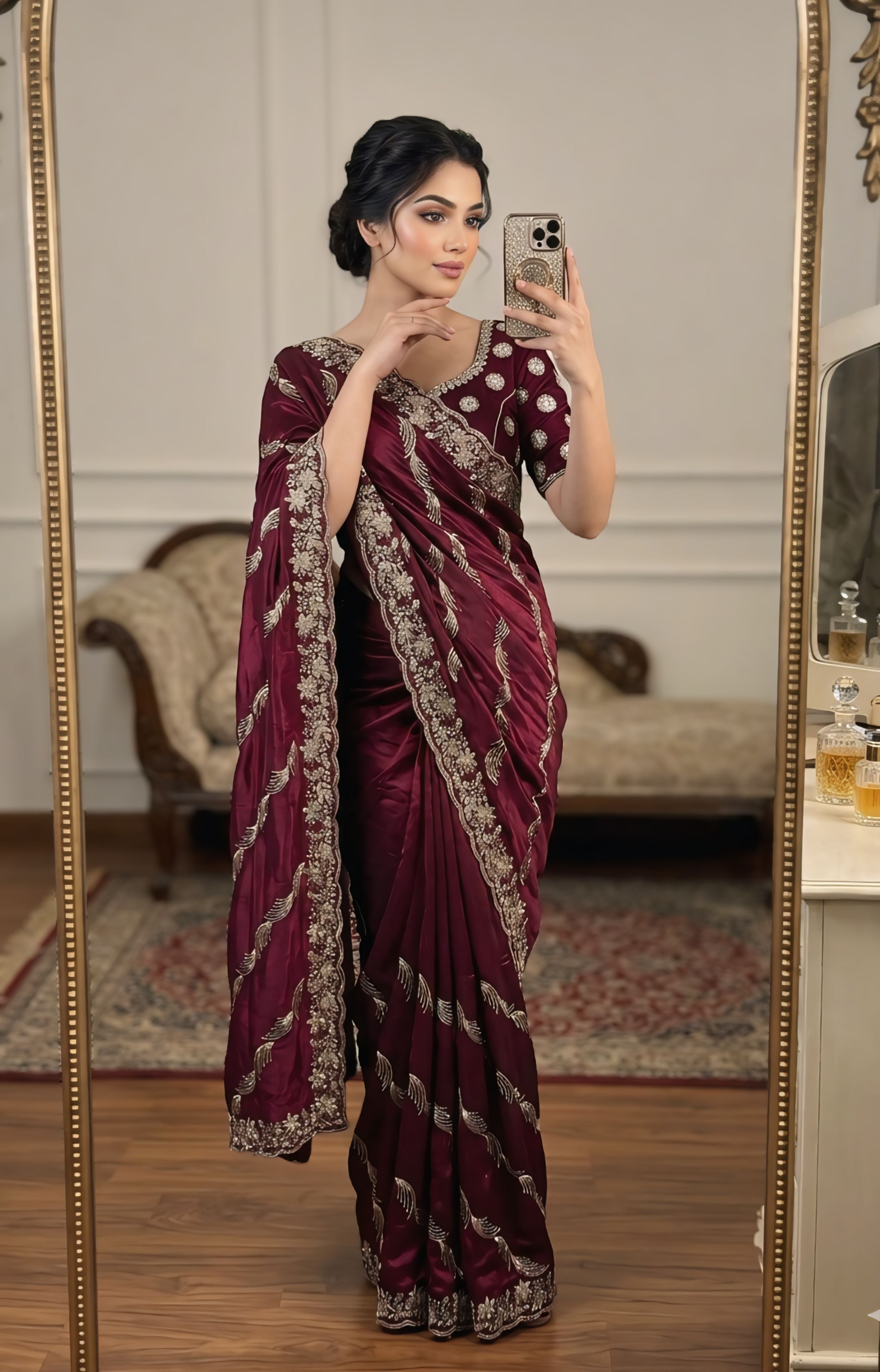 Red, maroon, Royal Blue  Designer Saree With Rich Golden Zari Work