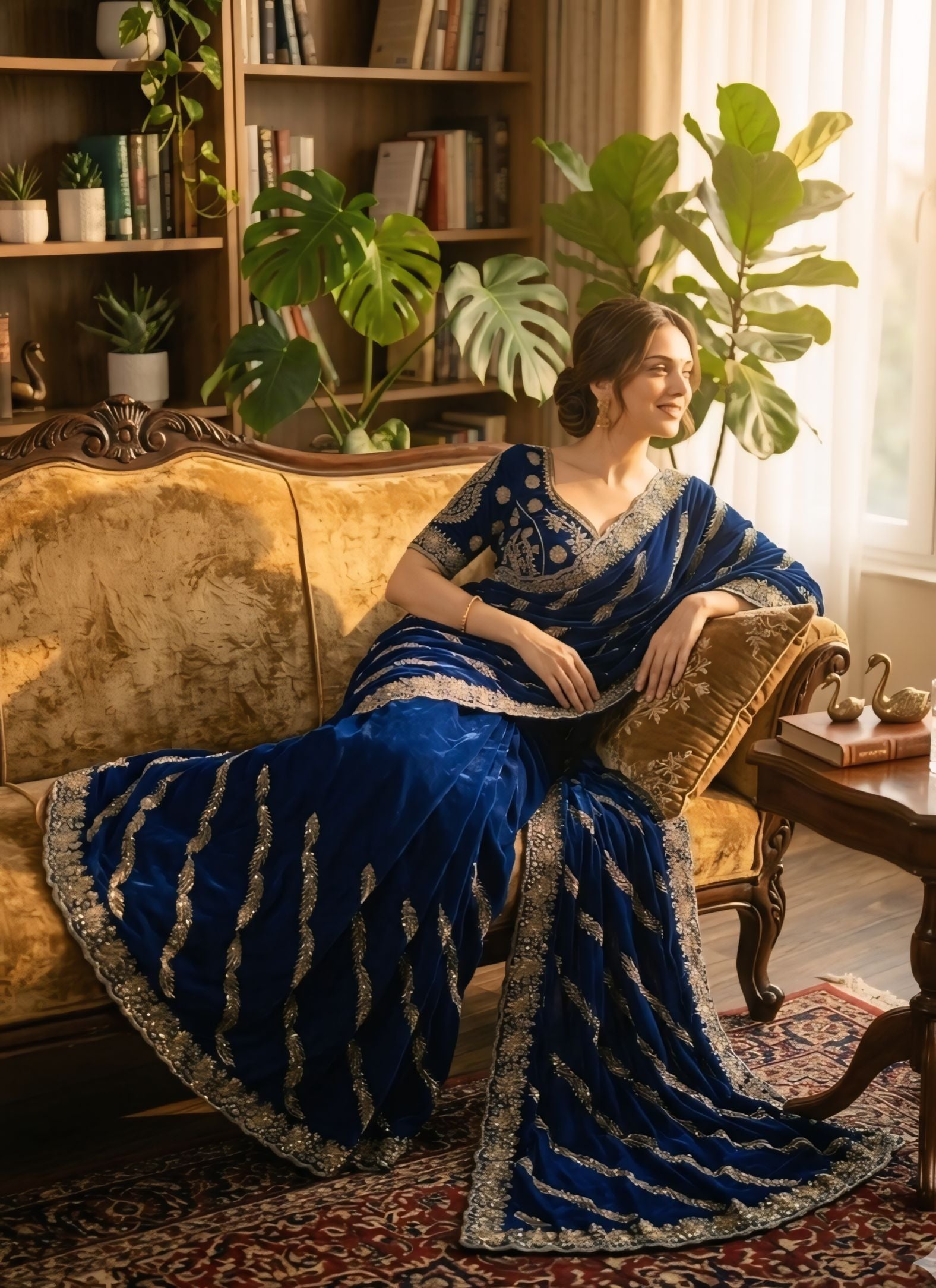 Red, maroon, Royal Blue  Designer Saree With Rich Golden Zari Work