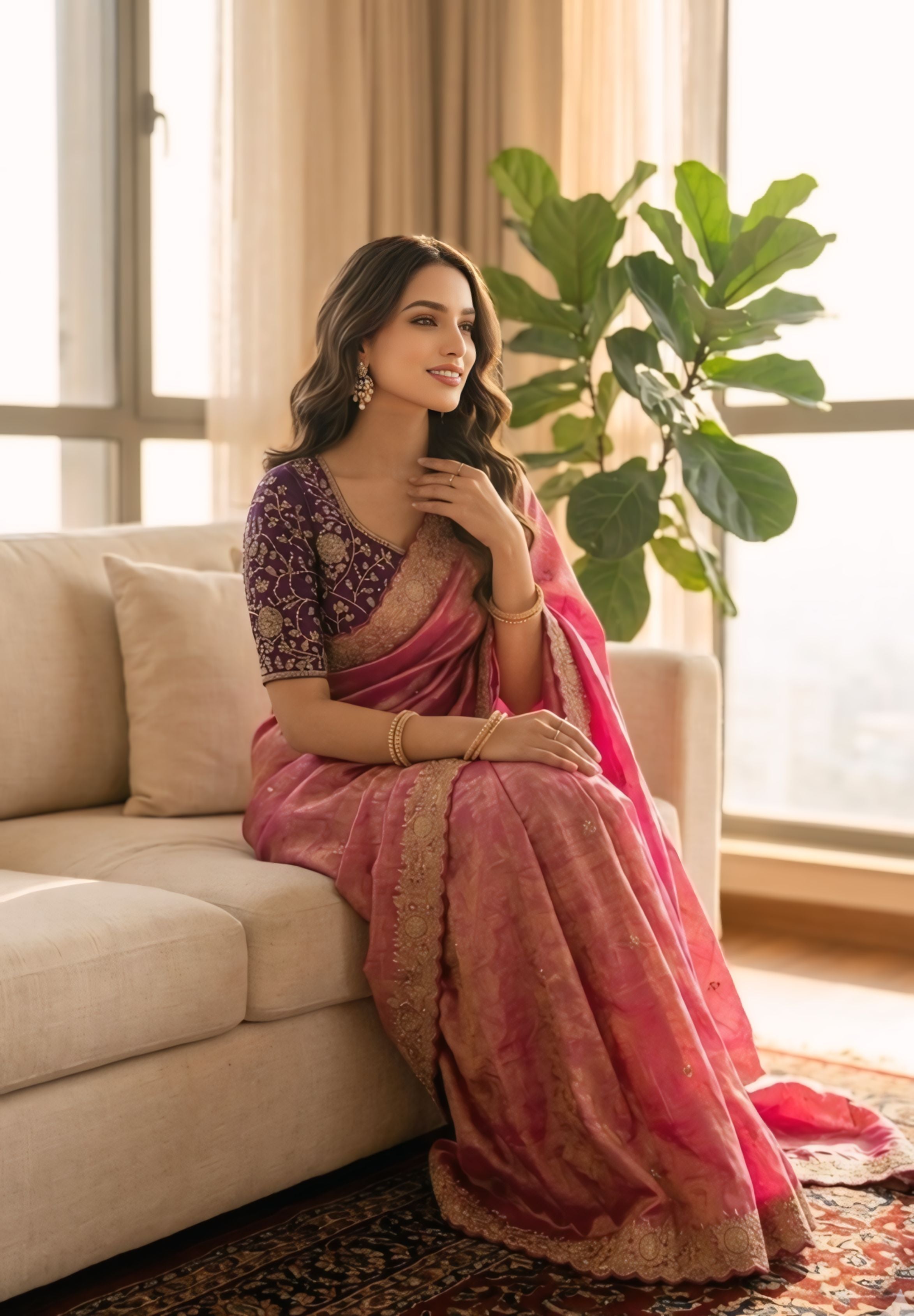 Steel Blue Designer Saree With Heavy Golden Border Detailing
