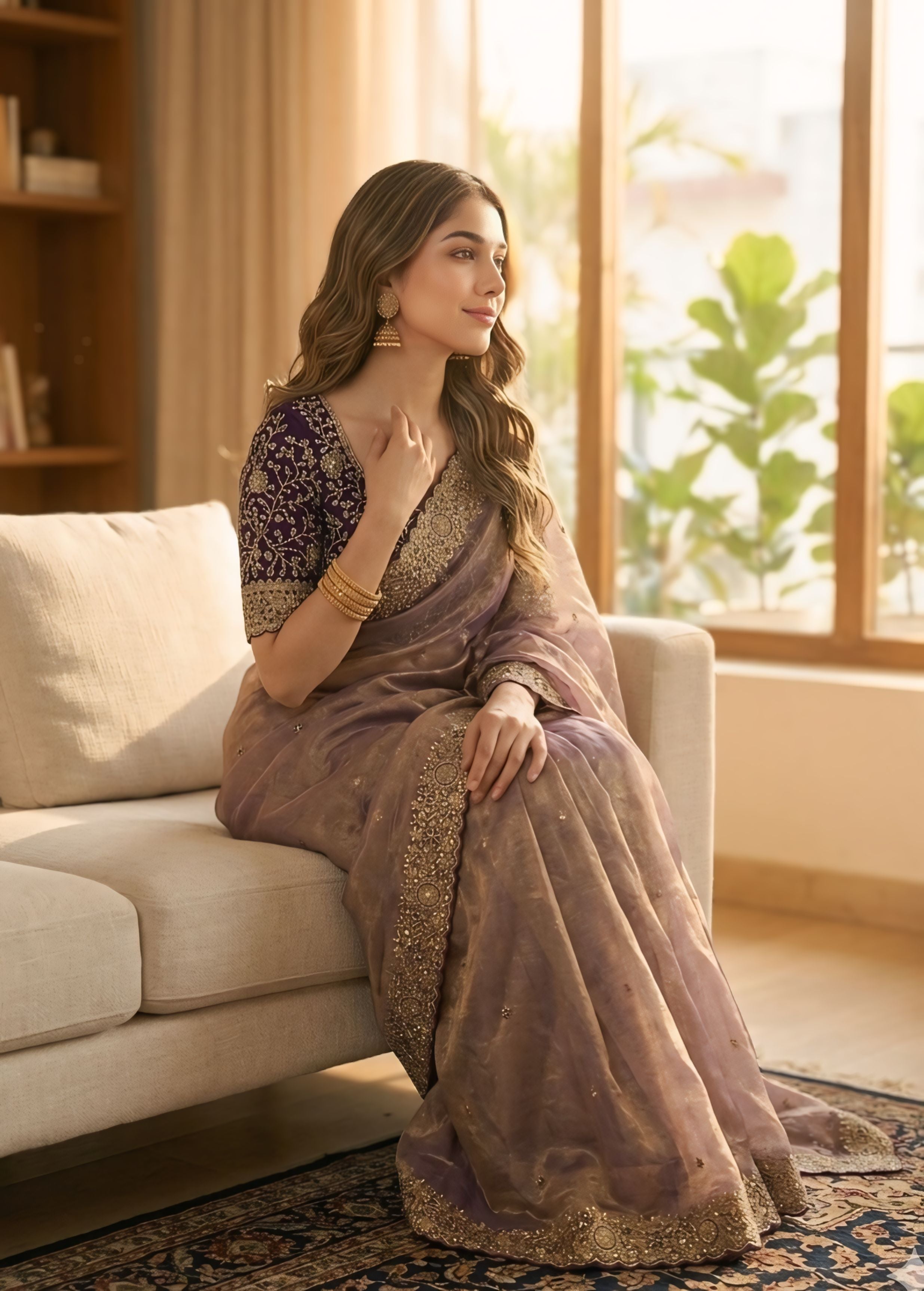 Steel Blue Designer Saree With Heavy Golden Border Detailing