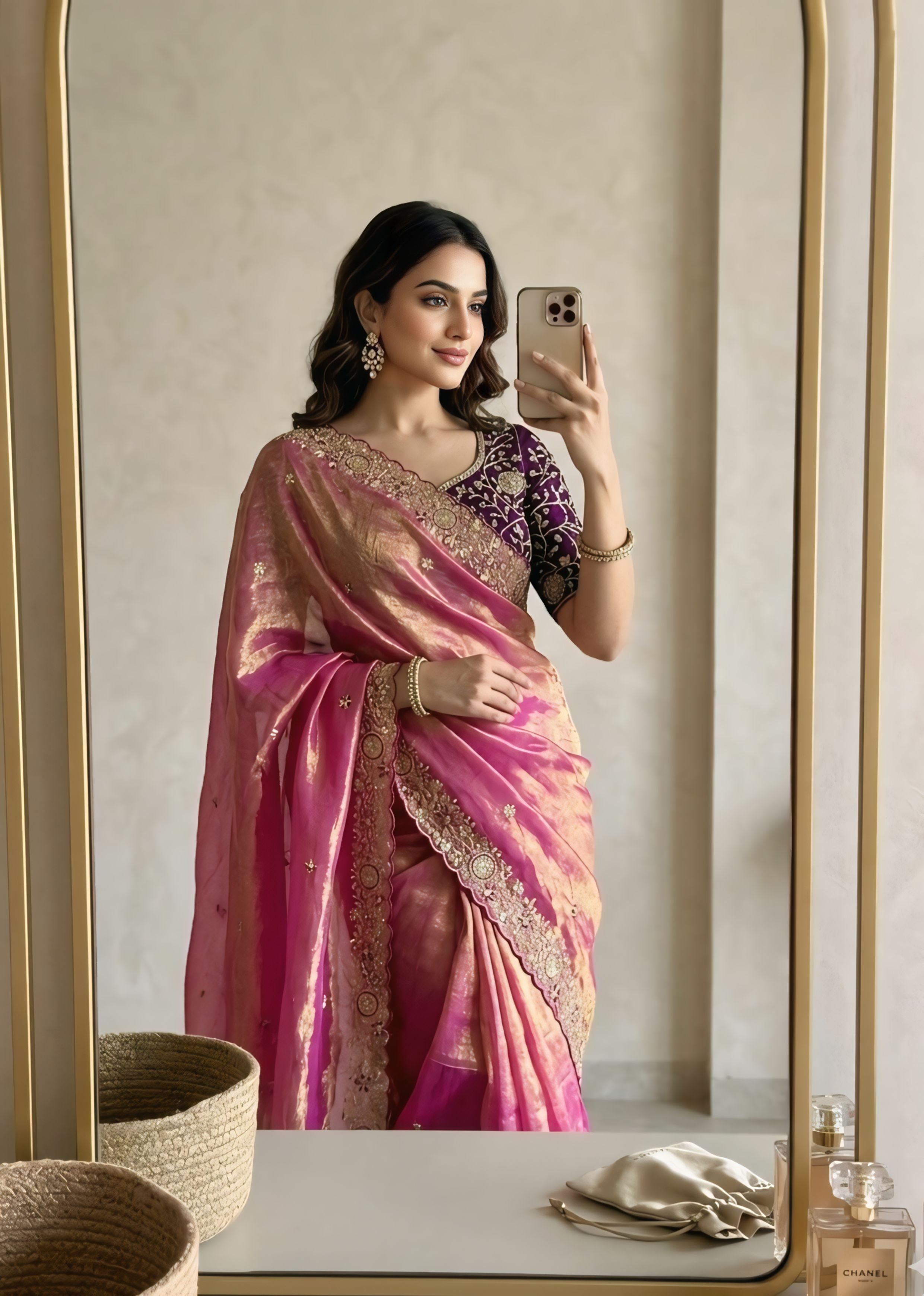 Steel Blue Designer Saree With Heavy Golden Border Detailing