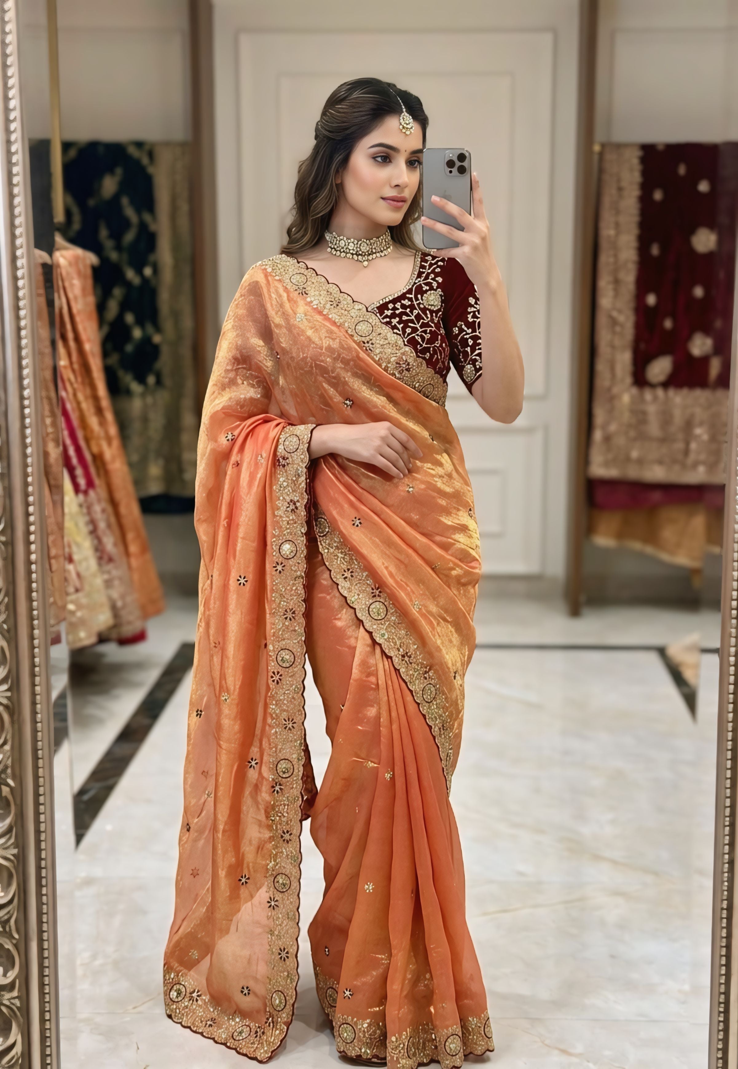 Steel Blue Designer Saree With Heavy Golden Border Detailing
