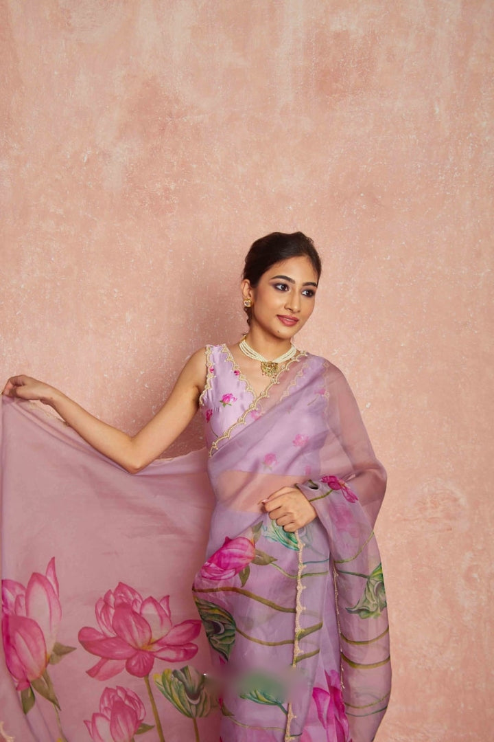 Emerald Green, Pink, White, Yellow, Blue Floral Printed Saree