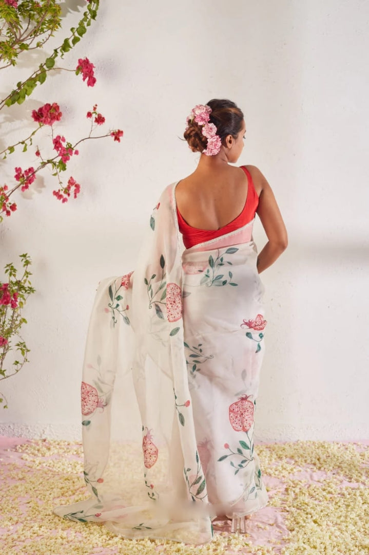 Lime Yellow, White Floral Saree With Elegant Printed Design