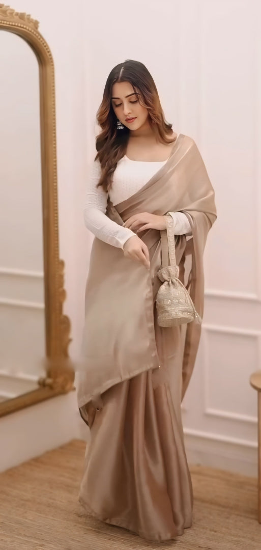 Nude Beige Satin Saree