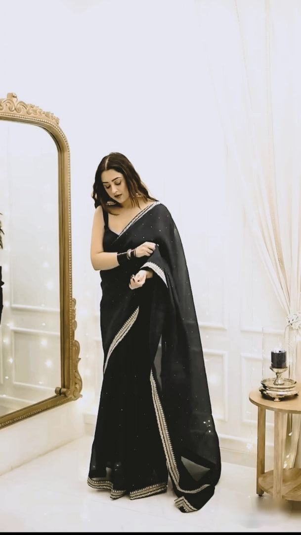 Royal Purple, Black, Blue, Maroon Designer Saree With Elegant Silver Border Work