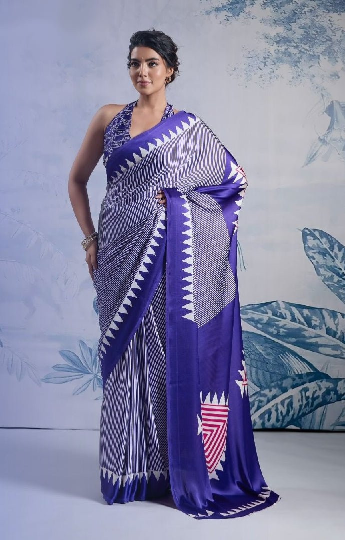Women Royal Traditional Saree with Elegant Geometric Print
