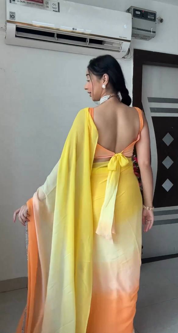 Ready To Wear Georgette Sunshine Yellow Ombre Designer Saree