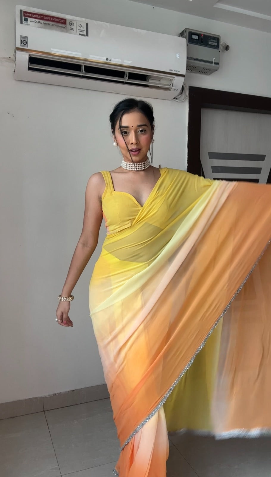 Ready To Wear Georgette Sunshine Yellow Ombre Designer Saree