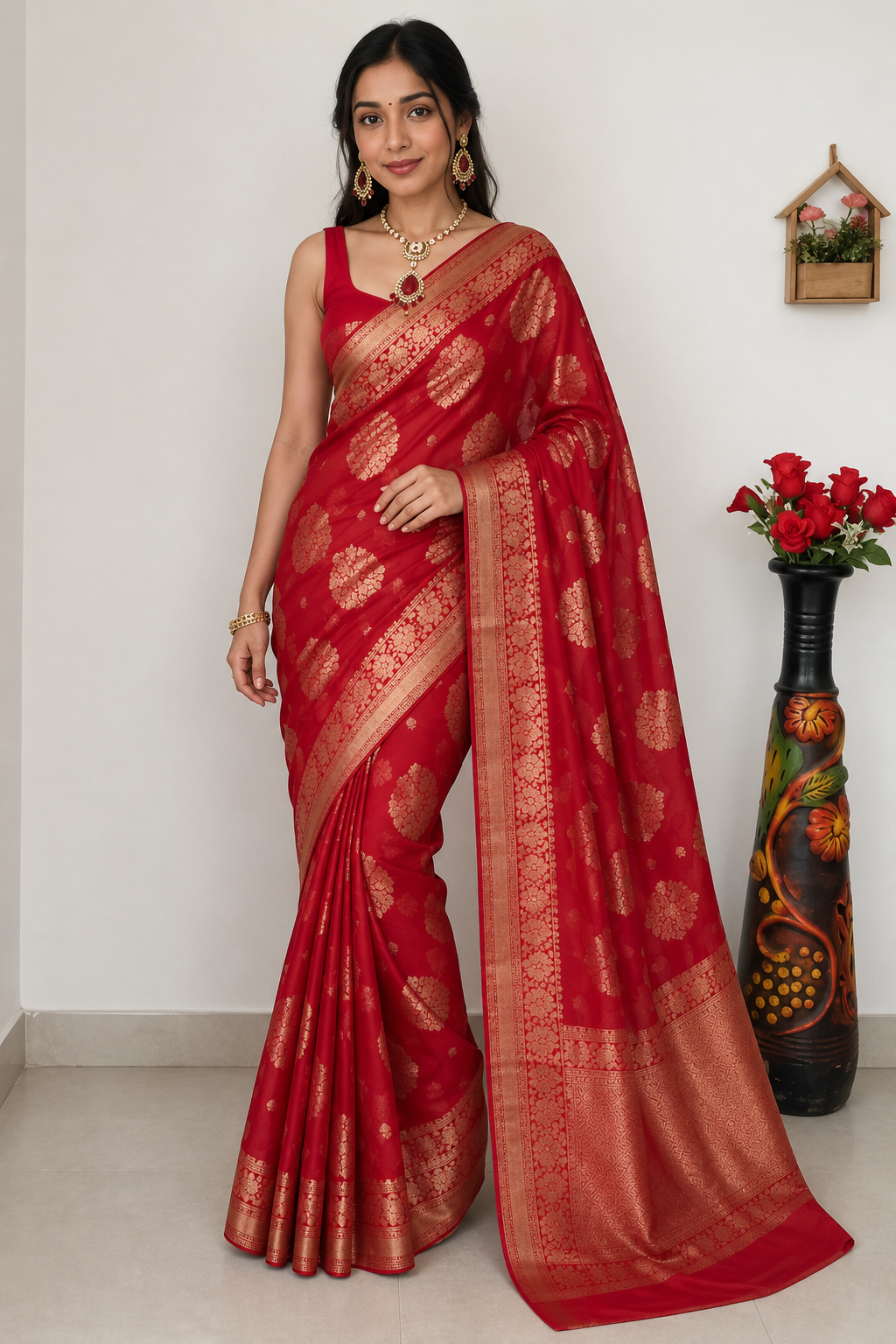 Ready To Wear Banarasi Wine Red Designer Saree