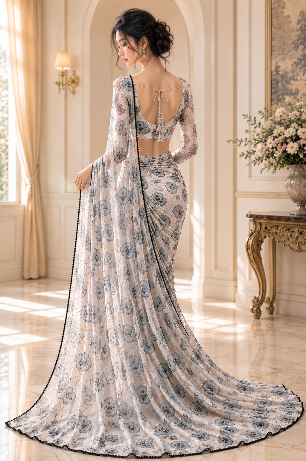 Ready To Wear Georgette Premium White Pastel Floral Saree